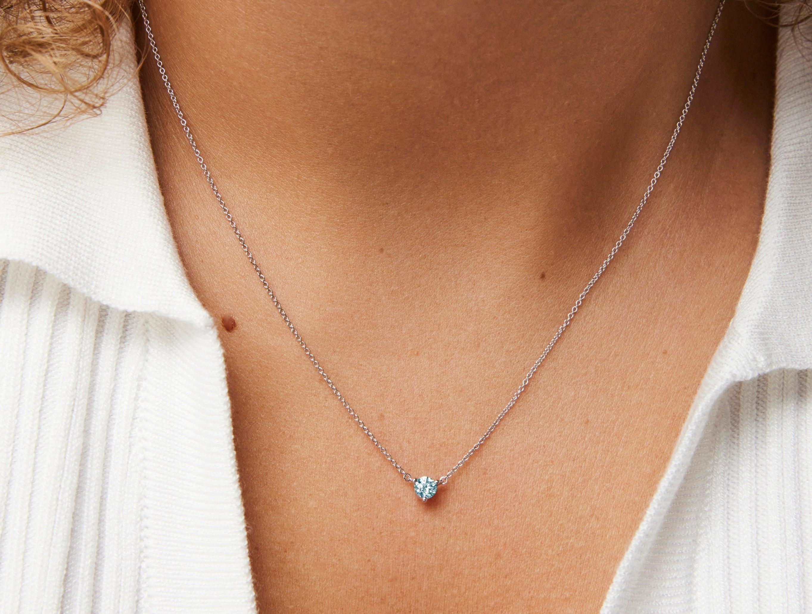 Lab-Grown Diamond ¼ct. Mini Round Brilliant Solitaire 10k Gold Pendant | Blue