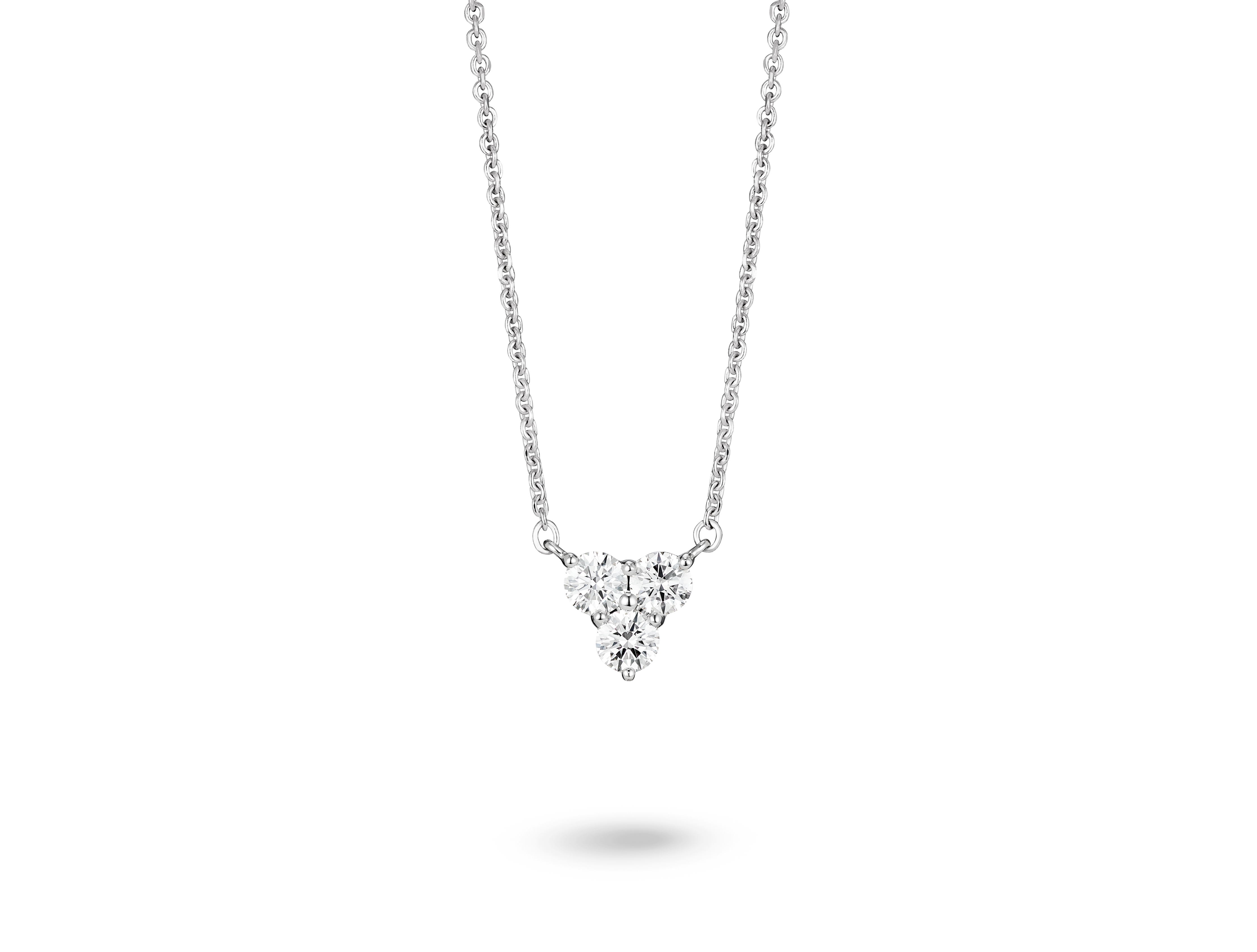 Front view of lab-grown diamond mini trio pendant in white gold