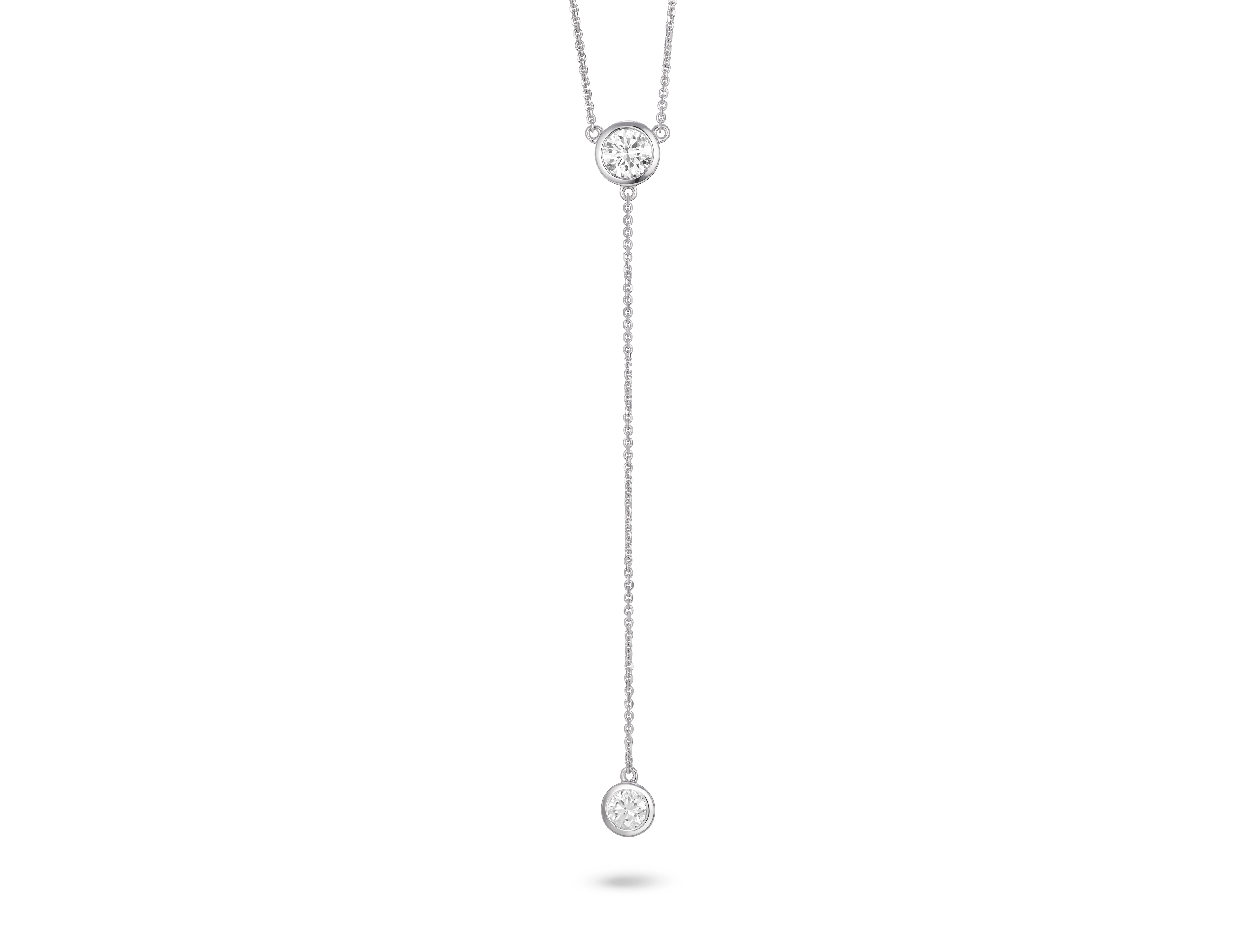 Front view of 0.75 carat lariat pendant in 14k white gold