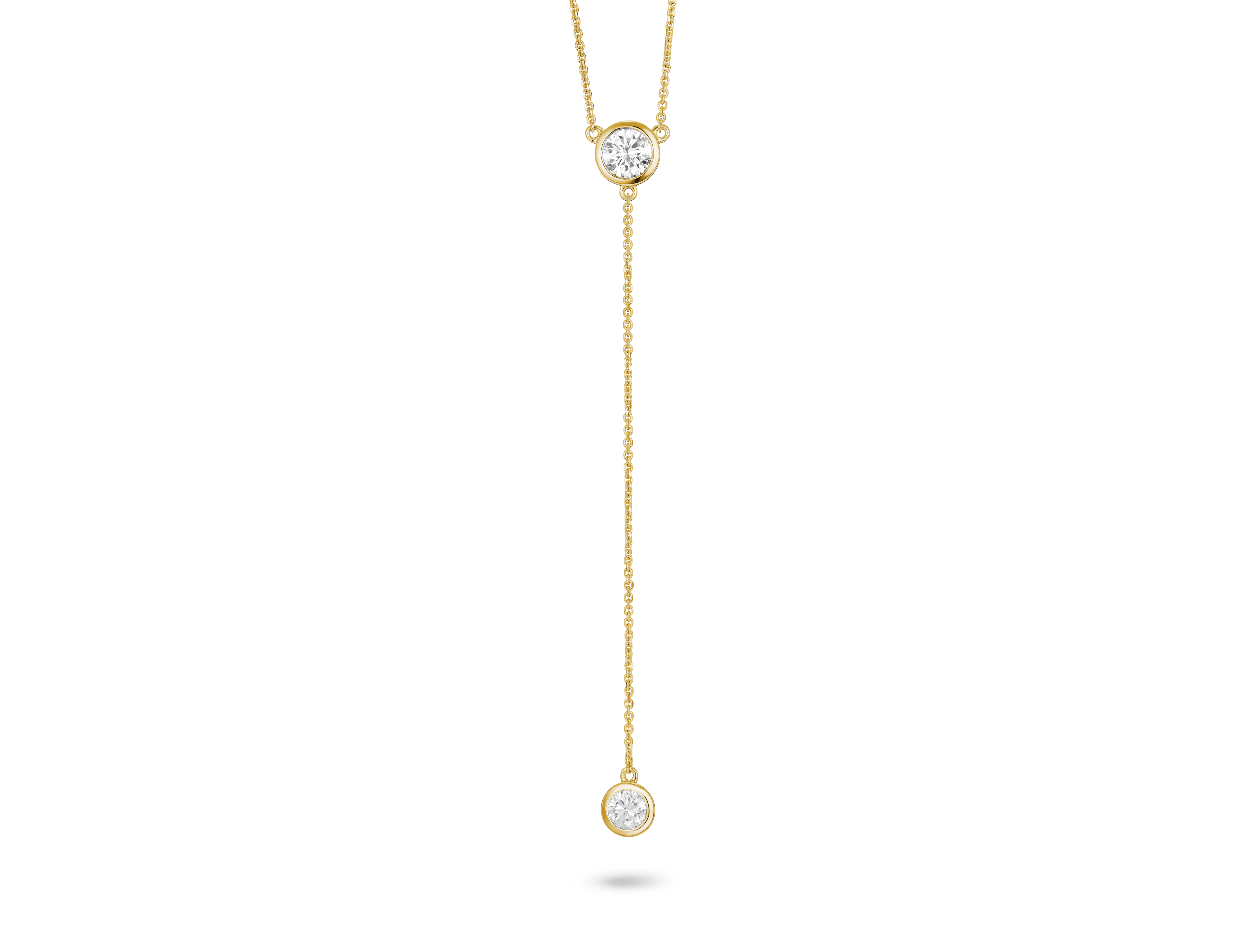 Front view of 0.75 carat lariat pendant in 14k yellow gold