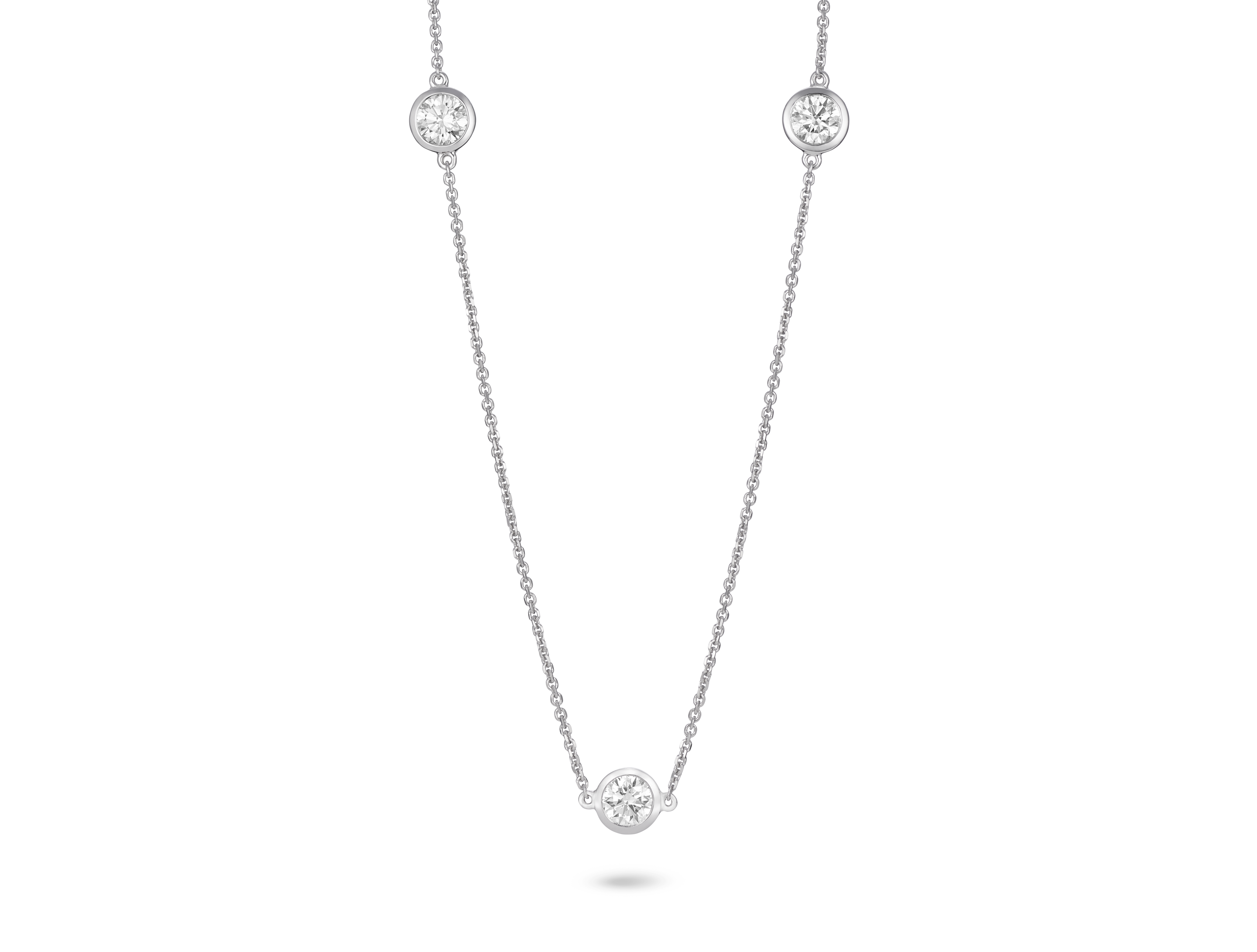 Front view of 0.75 carat station necklace in 14k white gold