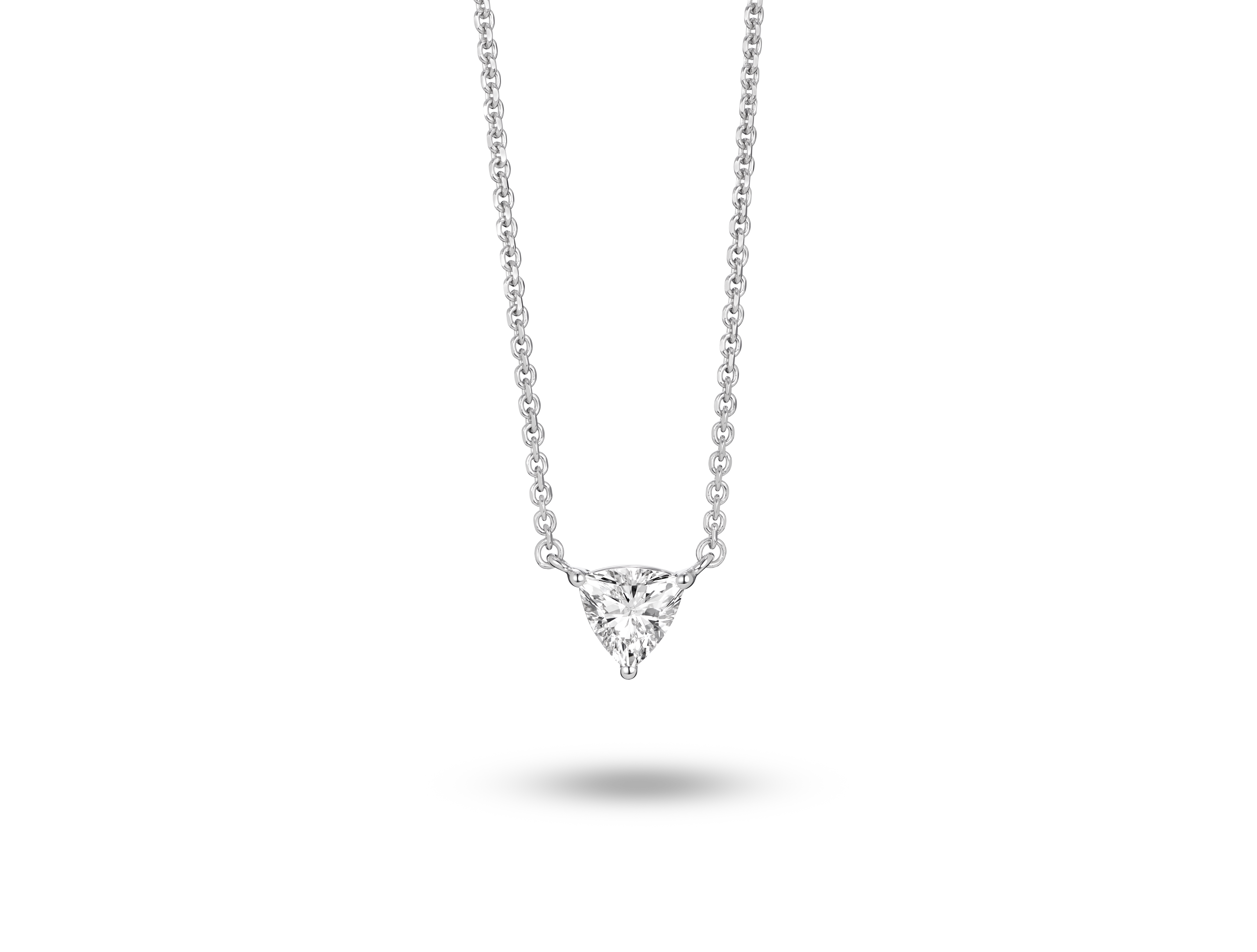 Front view of 0.25 carat trillion cut solitaire pendant in white gold