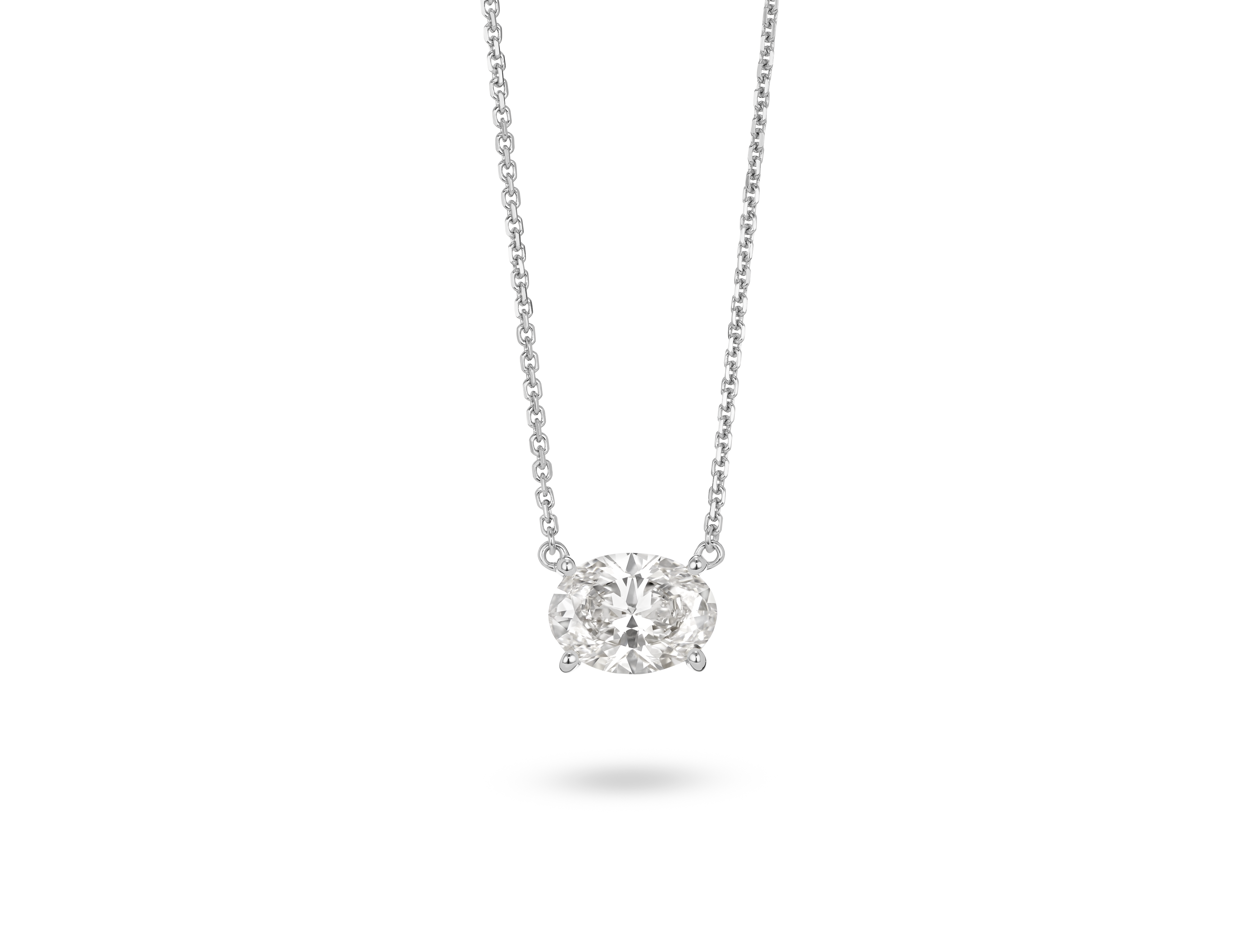 Front view of 1 carat oval cut solitaire pendant in 14k white gold