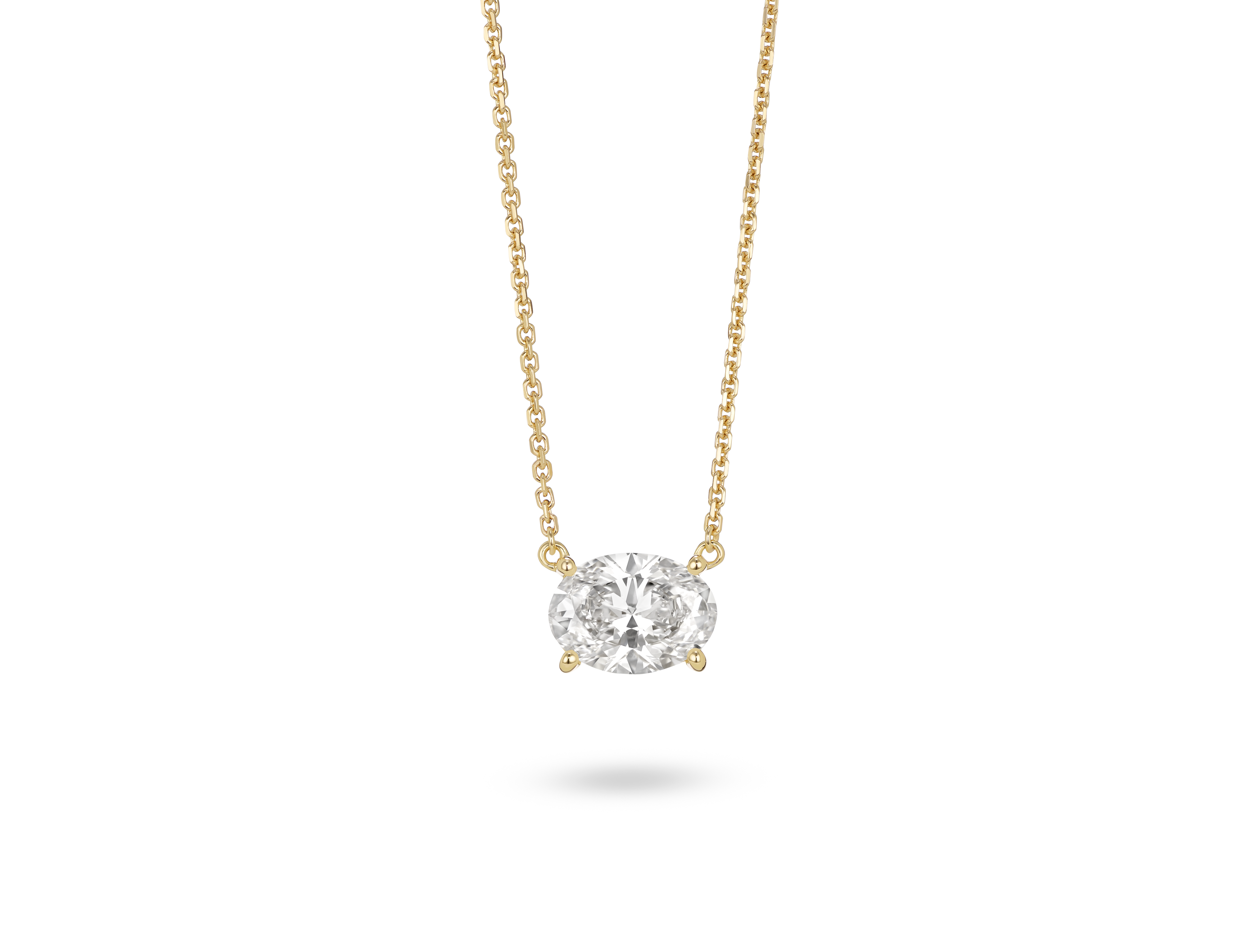 Front view of 1 carat oval cut solitaire pendant in 14k yellow gold