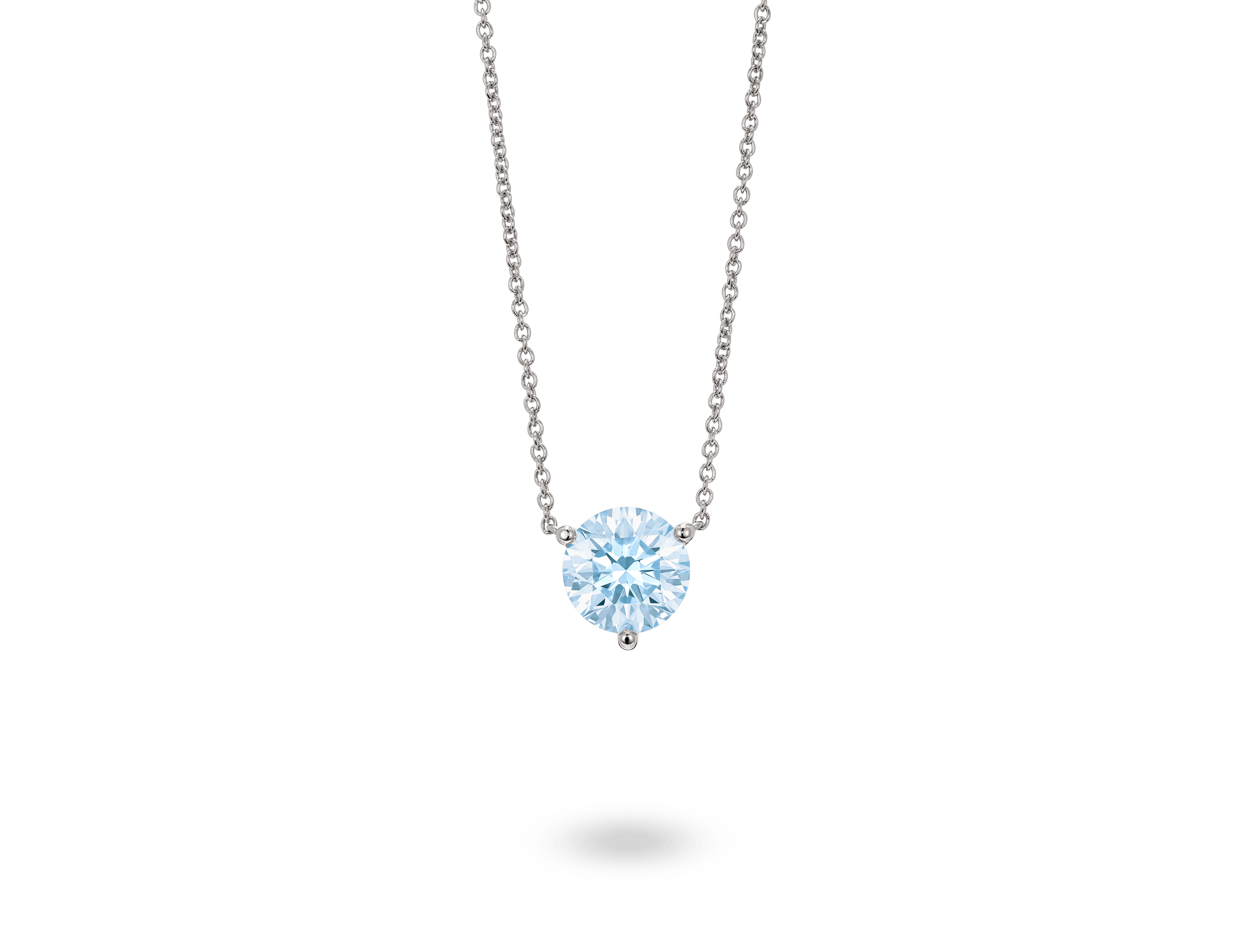 Front view of blue 1.5ct round brilliant solitaire necklace