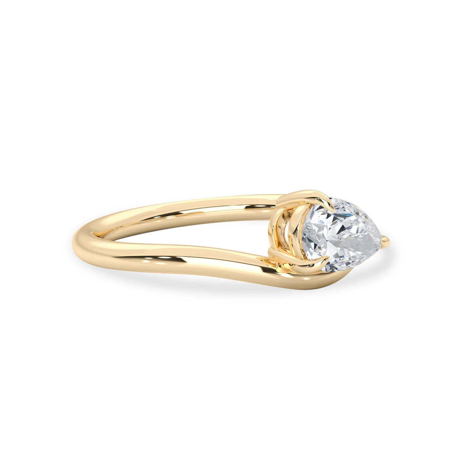 Orla Pear Curved Band Solitaire Engagement Ring, Moissanite/Lab Grown Diamond