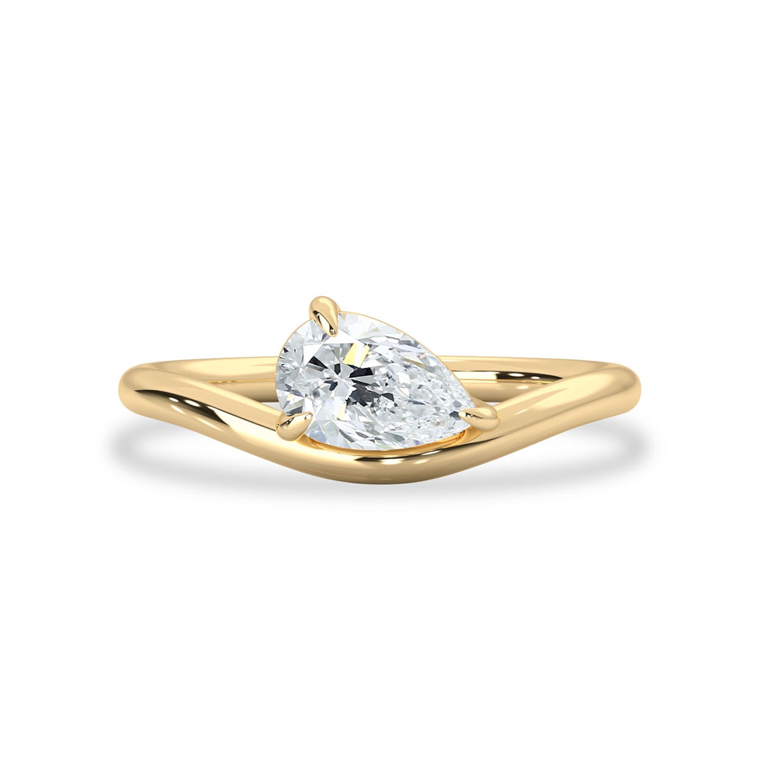 Orla Pear Curved Band Solitaire Engagement Ring, Moissanite/Lab Grown Diamond