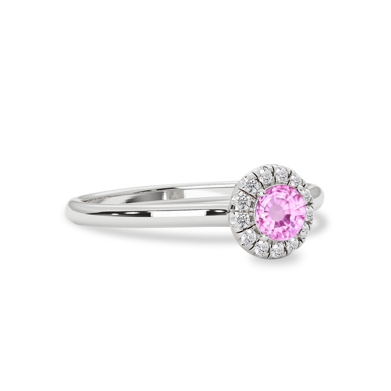 Anastasia’s Dream Pave? Halo Engagement Ring, Natural Pink Sapphire