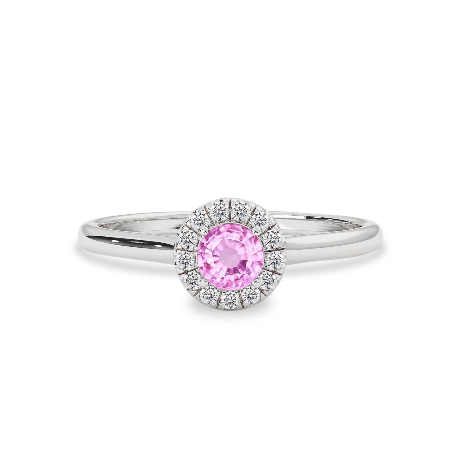 Anastasia’s Dream Pave? Halo Engagement Ring, Natural Pink Sapphire