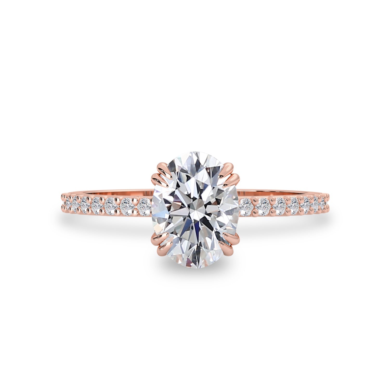 Mya Double Claw Engagement Ring, Oval Brilliant With Accent