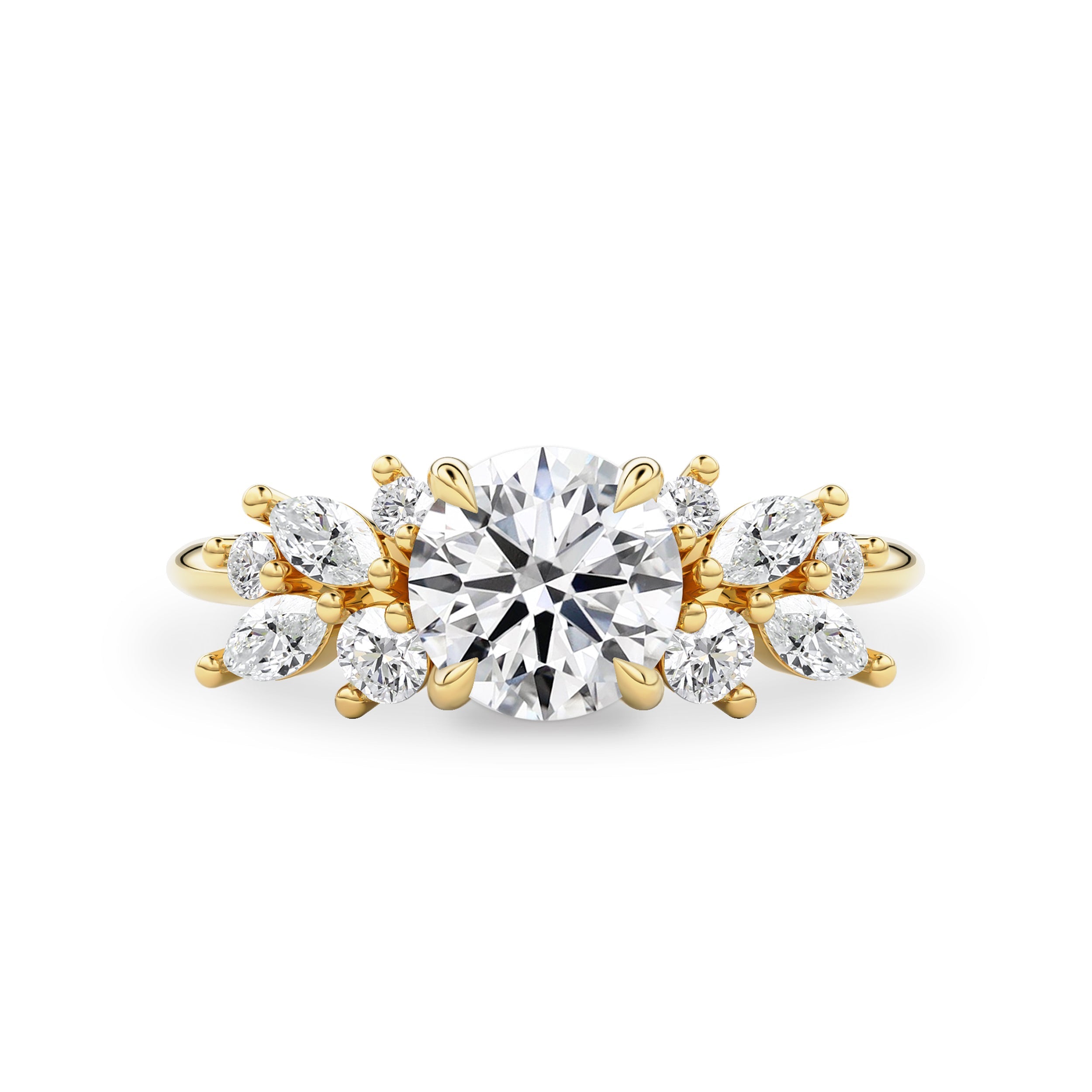 Round Anna's Dream Engagement Ring, Round Brilliant With Marquise