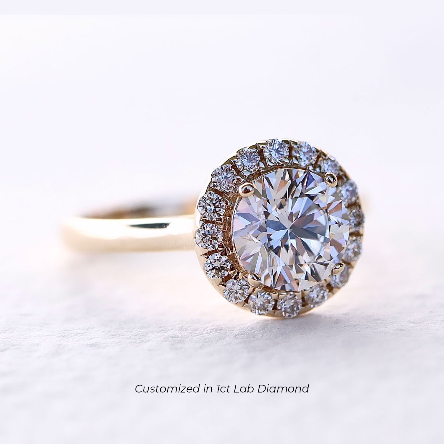 Anastasia’s Dream Pavé Halo Engagement Ring, Lab Grown Blue Sapphire