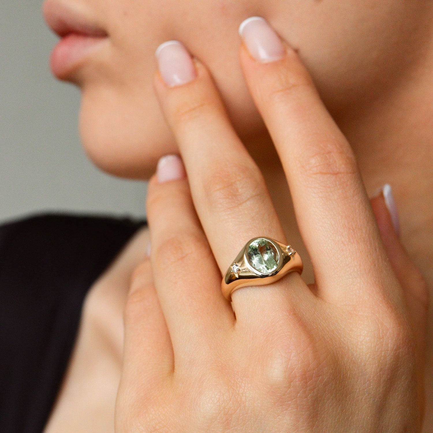 Mint Green Tourmaline Signet Ring