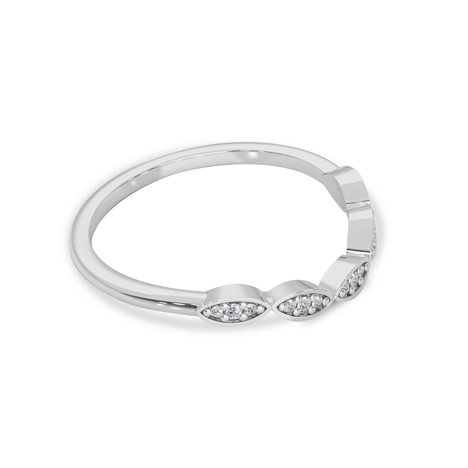 Curved Marquise Leaf Half Eternity Ring, Round Brilliant with Leaf