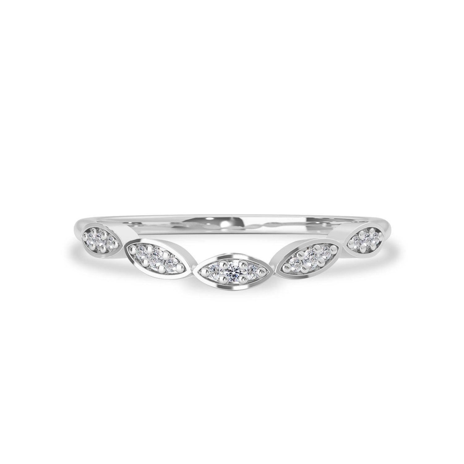 Curved Marquise Leaf Half Eternity Ring, Round Brilliant with Leaf