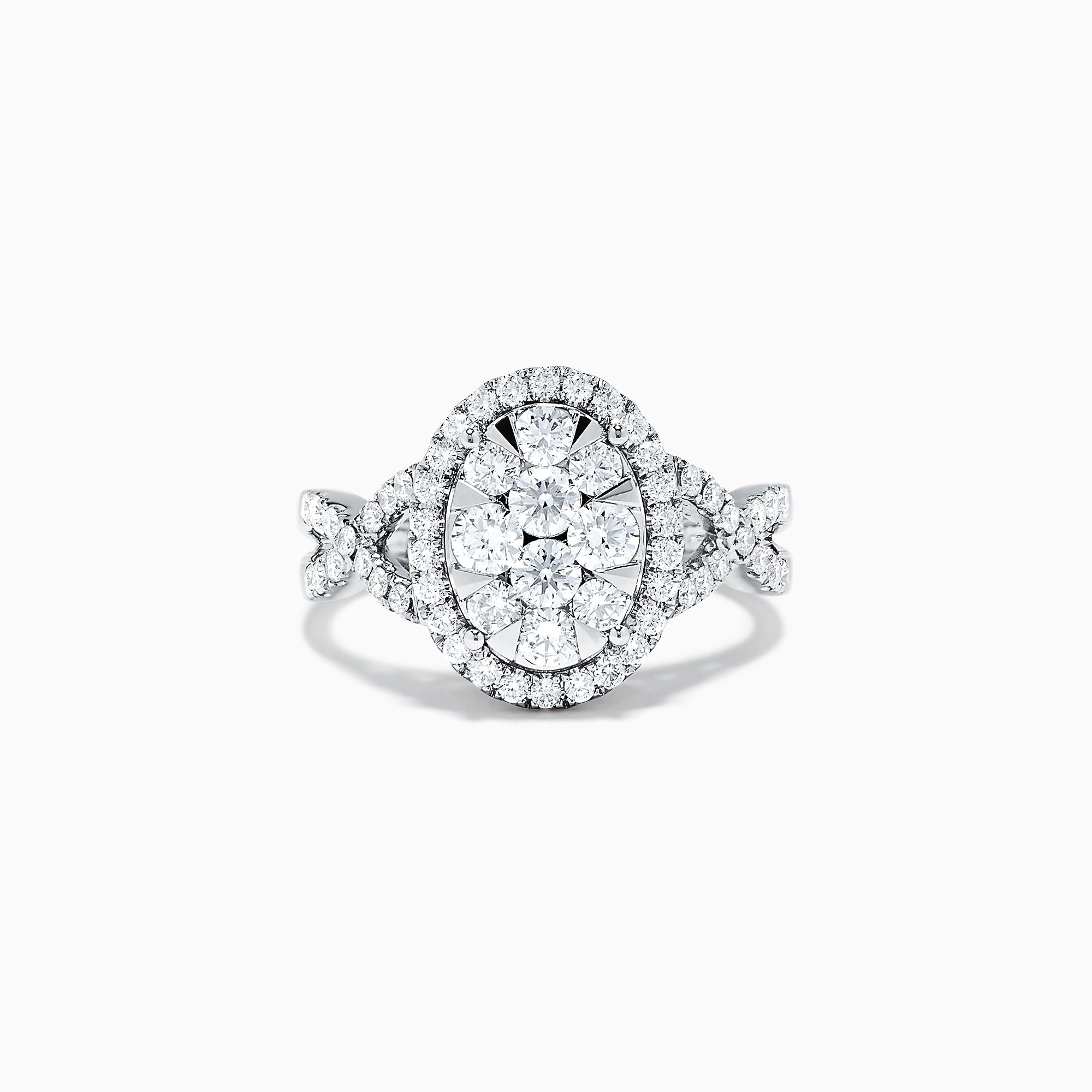 Bouquet 14K White Gold Oval Shaped Diamond Cluster Ring, 1.16 TCW