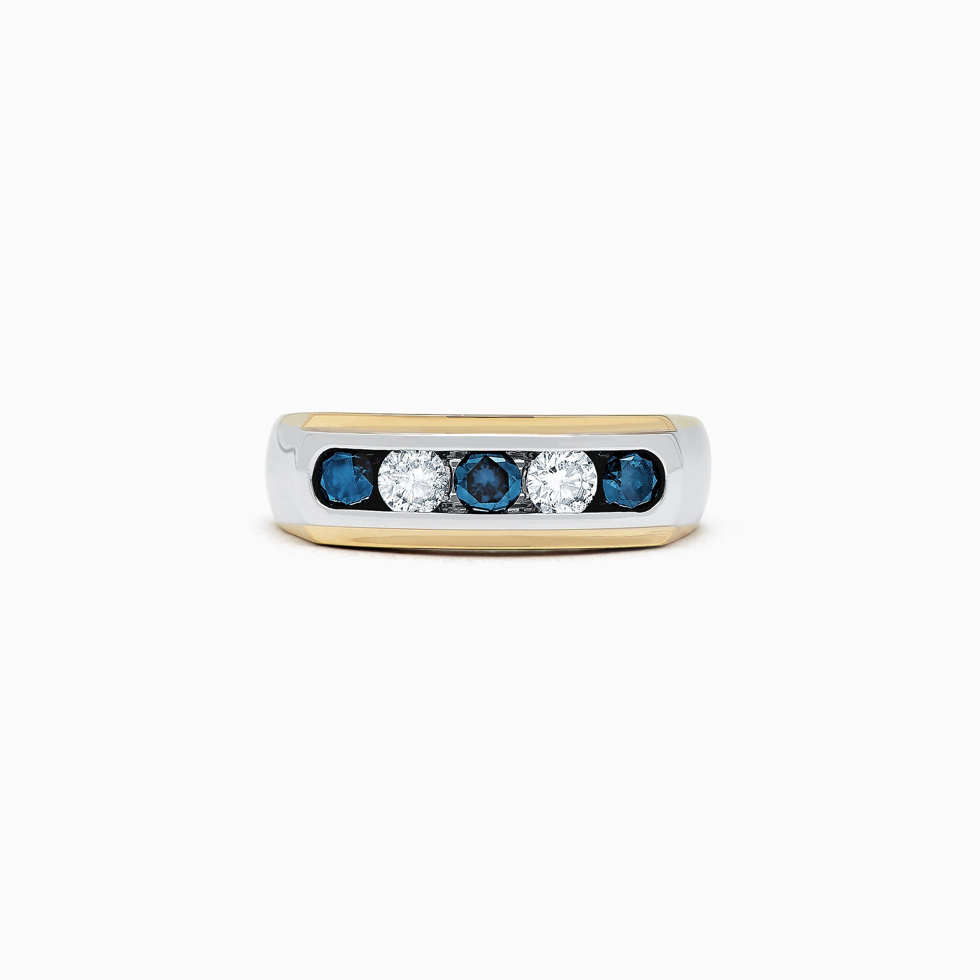 Men's 14K Two-Tone Gold Blue and White Diamond Ring, 0.98 TCW