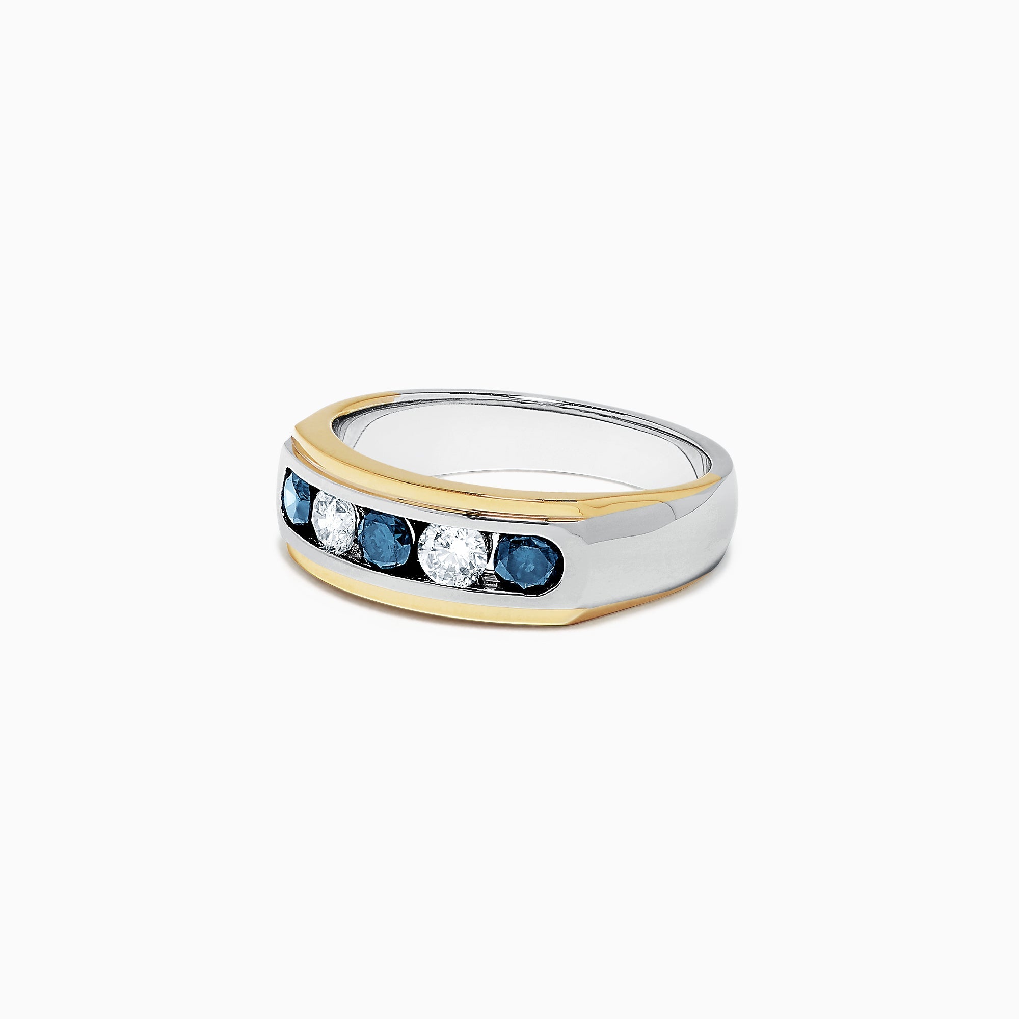 Men's 14K Two-Tone Gold Blue and White Diamond Ring, 0.98 TCW