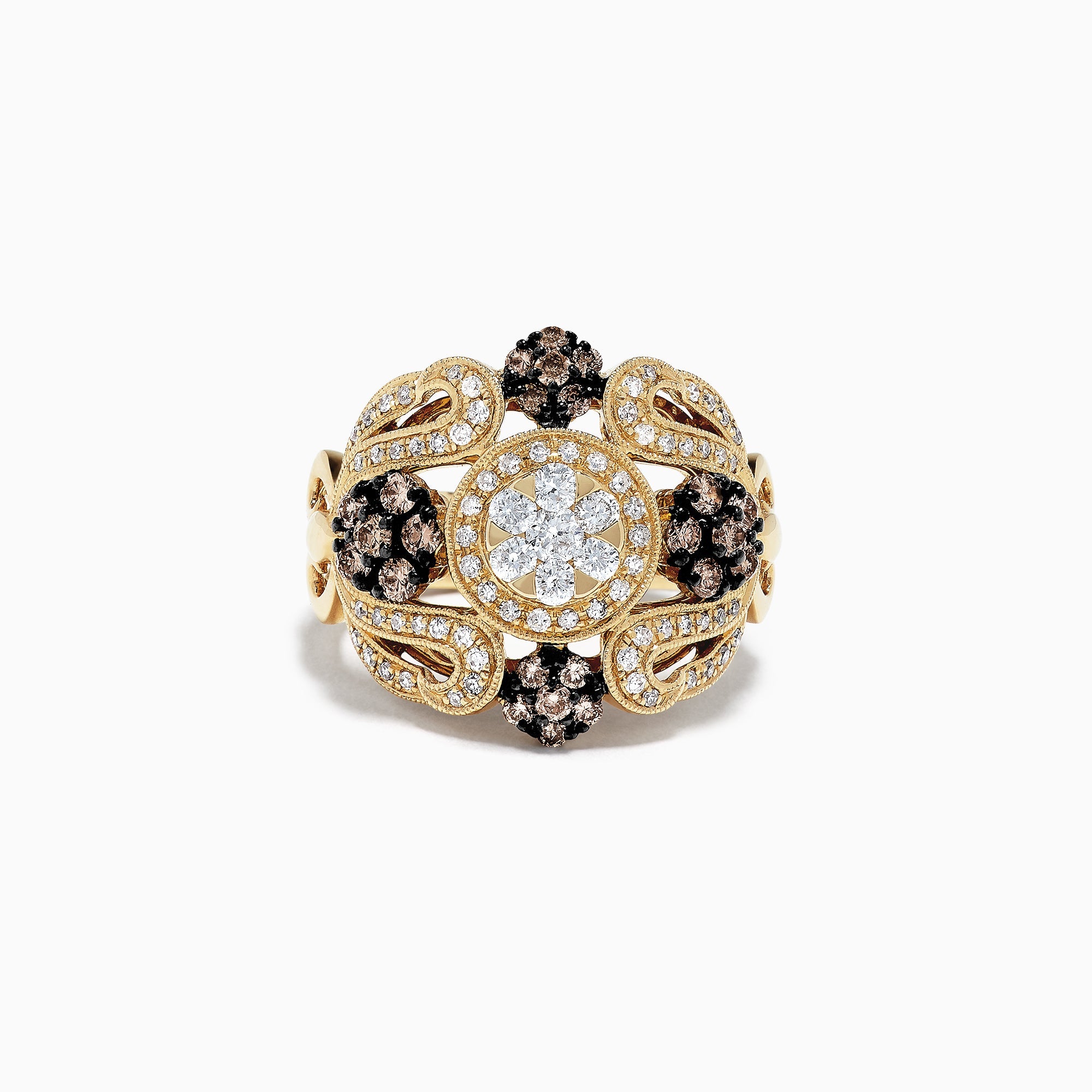 14K Yellow Gold Espresso and White Diamond Ring, 1.09 TCW