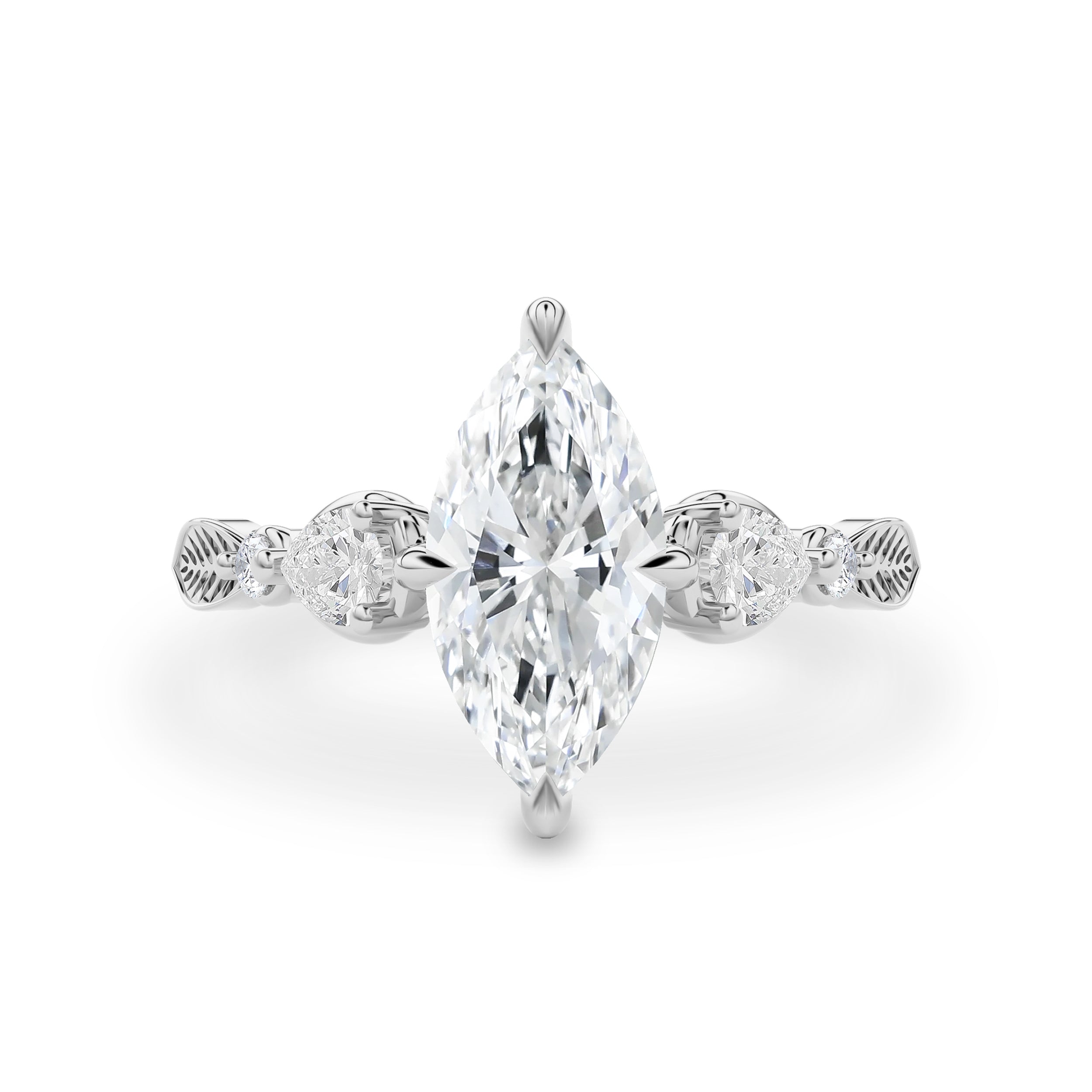 Madison Marquise Art Deco Leaf Engagement Ring, Compass Set