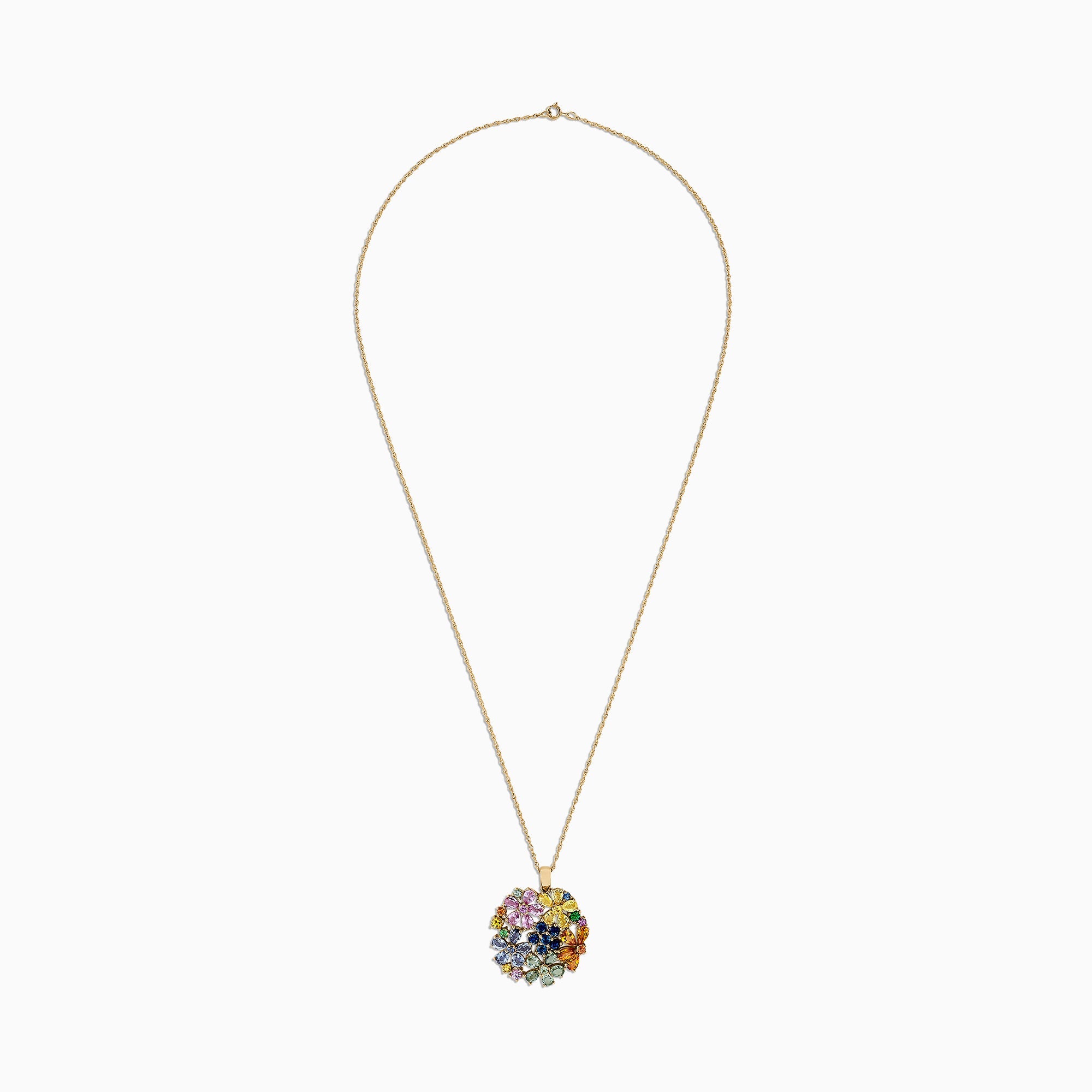 14K Yellow Gold Multi Sapphire and Tsavorite Floral Pendant, 7.53 TCW