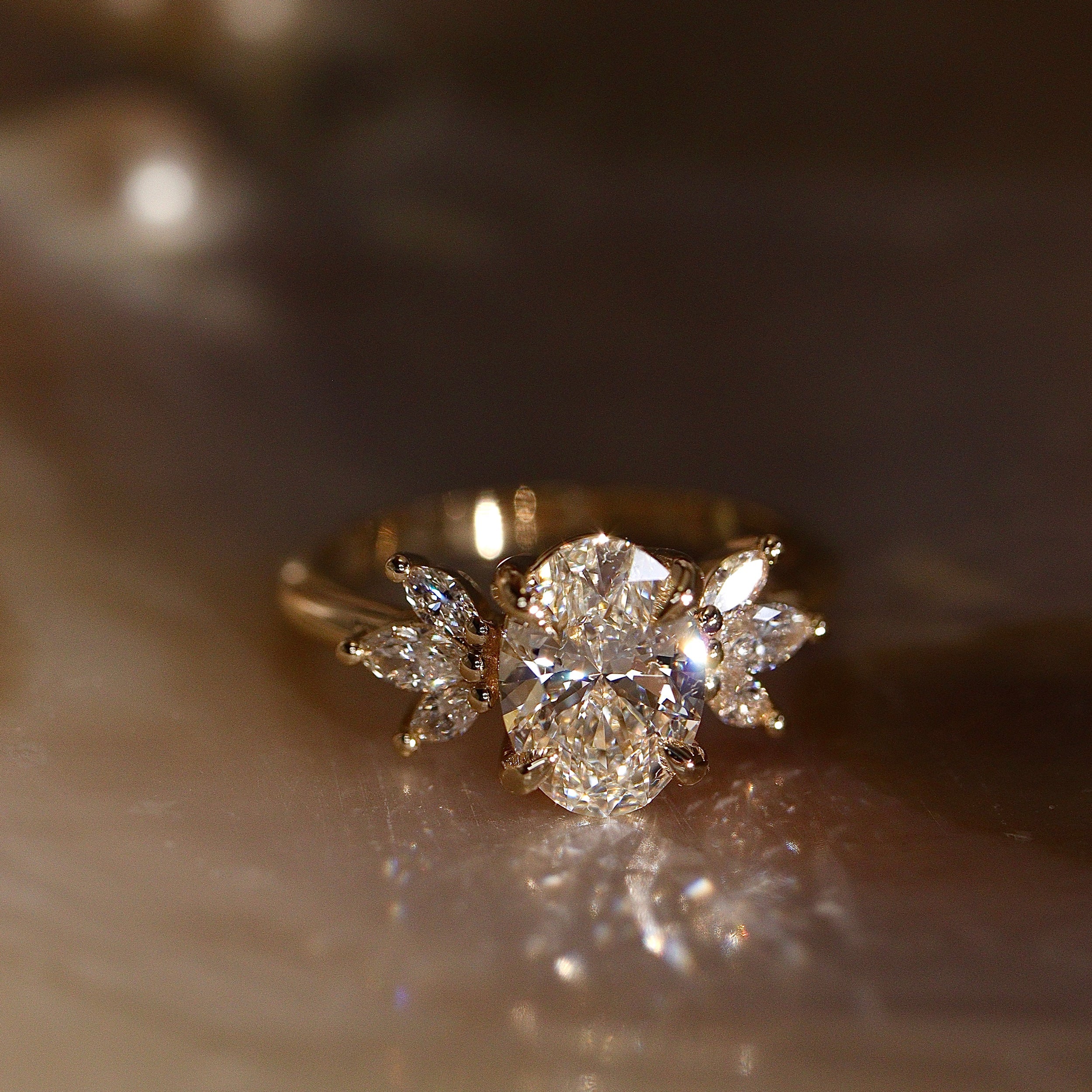 Oval Wings of Love Cluster Marquise Engagement Ring