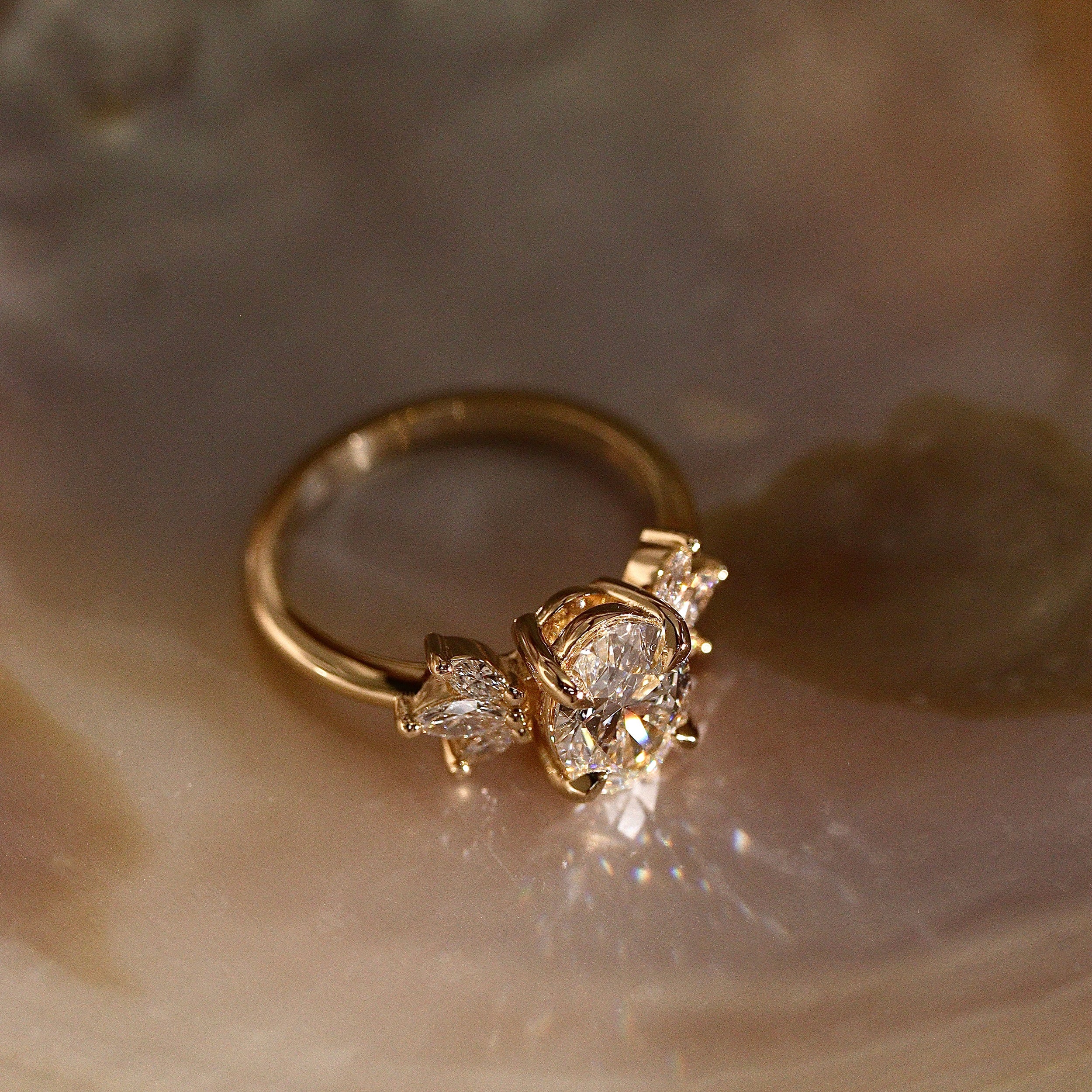 Oval Wings of Love Cluster Marquise Engagement Ring