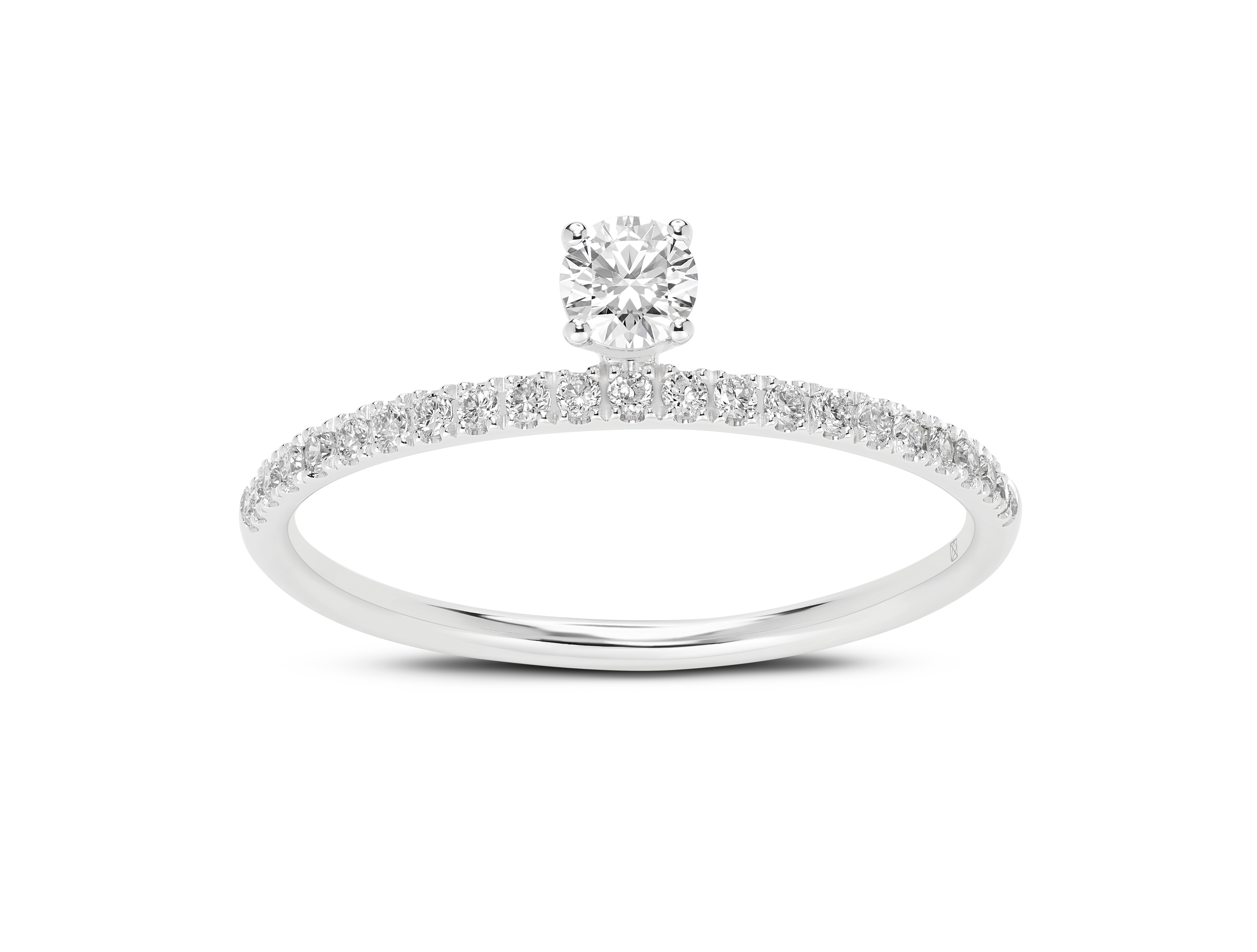 0.25 carat total weight floating stone pavé stacking ring in 14k white gold