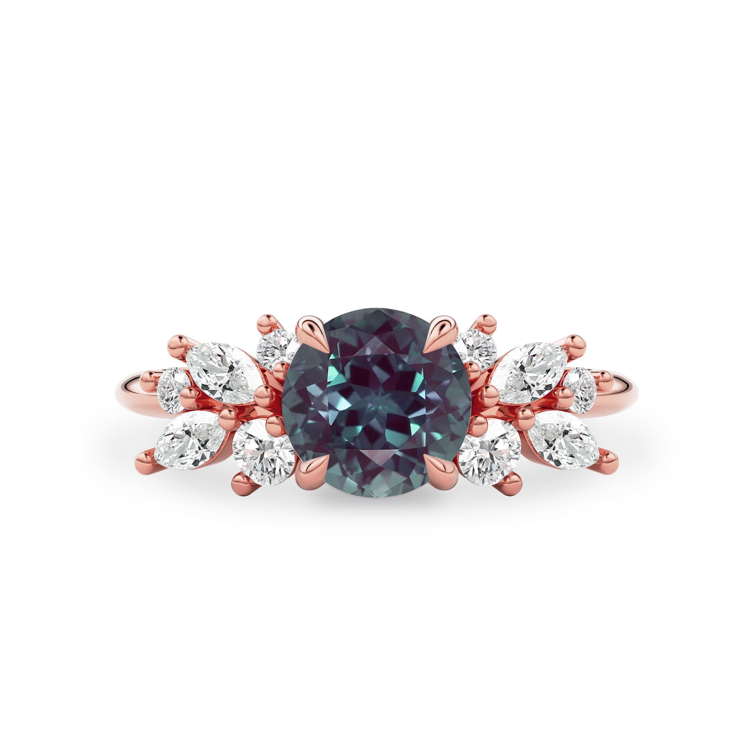 Anna's Dream Lab Alexandrite Cluster Engagement Ring