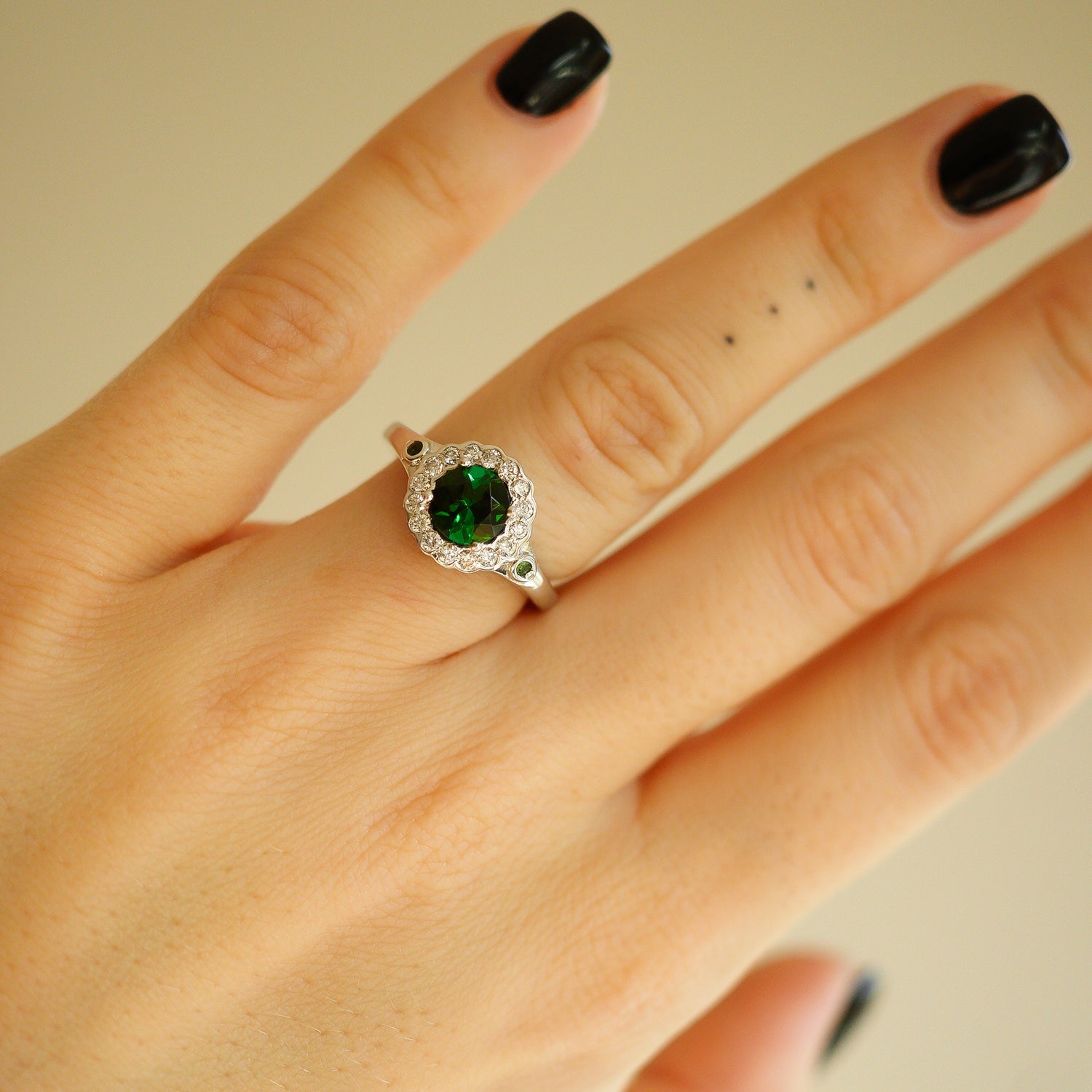 Enchanted Green Tourmaline Halo Engagement Ring