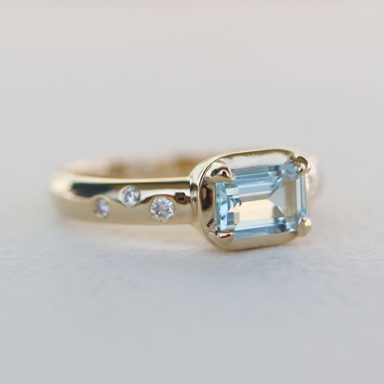 Serene Lagoon Aquamarine Engagement Ring, Gypsy Set