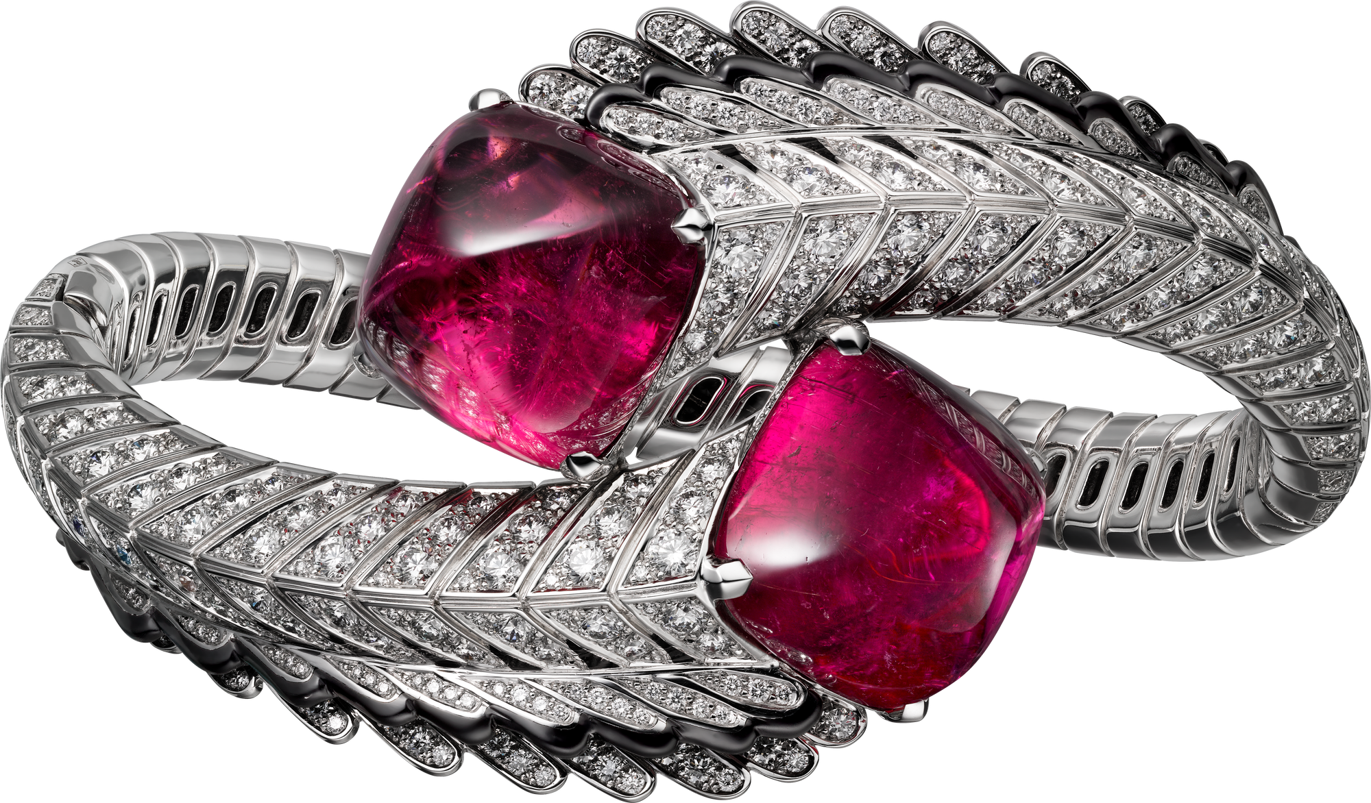 FlexFives - Majestic Ruby Cabochon Diamond Feather Bracelet