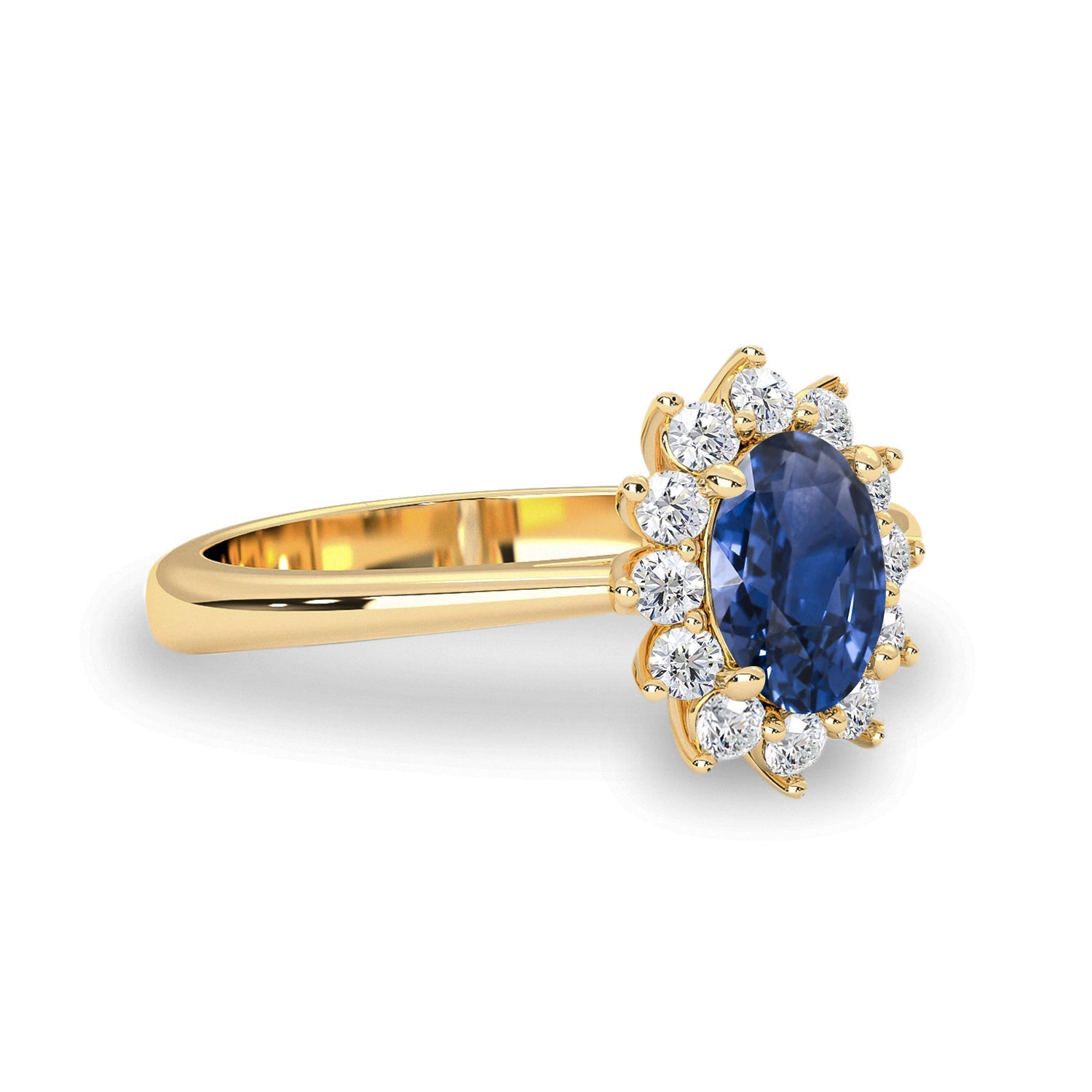 Stunning Belle Halo Engagement Ring, Blue Sapphire & Diamonds