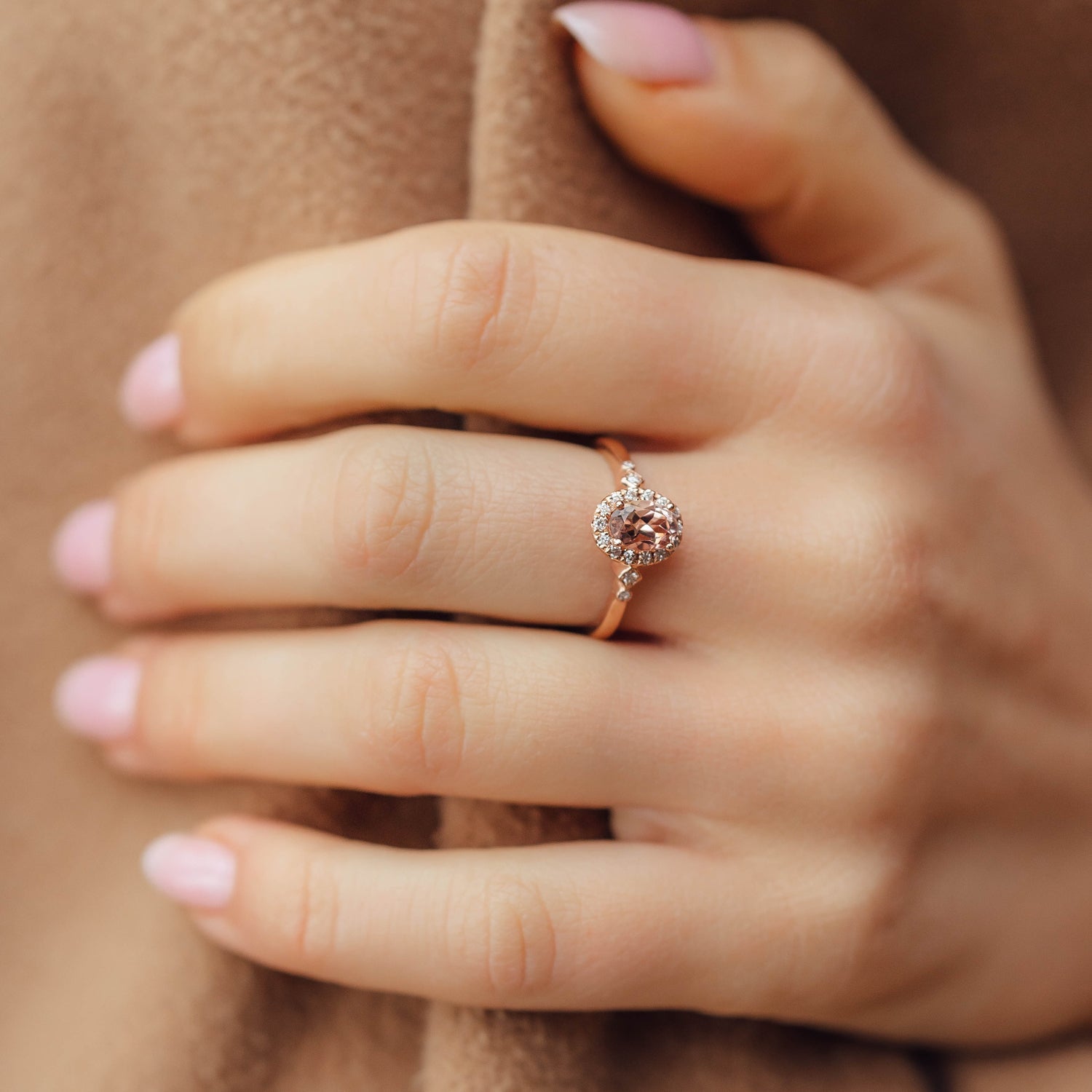 Sweet Soul Pink Tourmaline Halo Engagement Ring