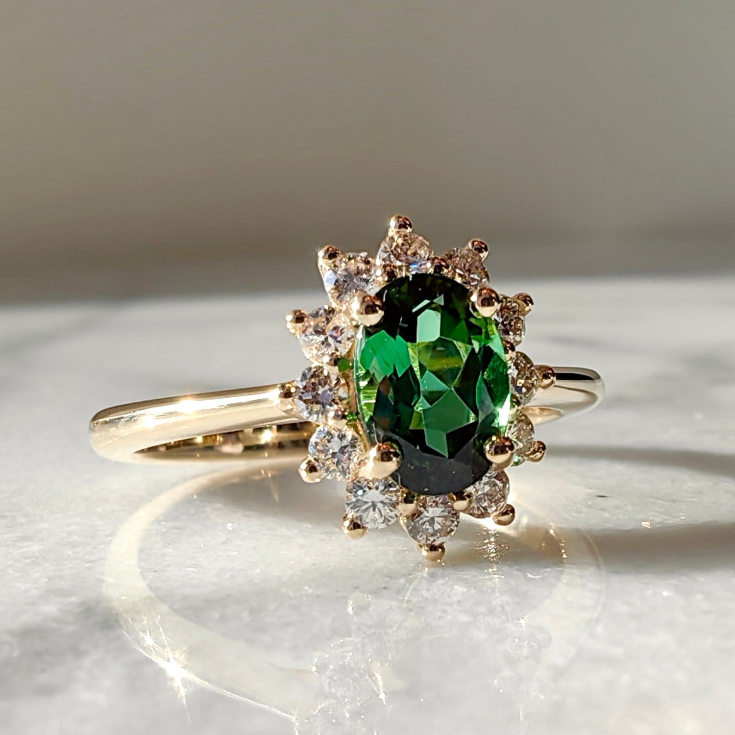 Stunning Belle Halo Engagement Ring, Tourmaline & Diamonds