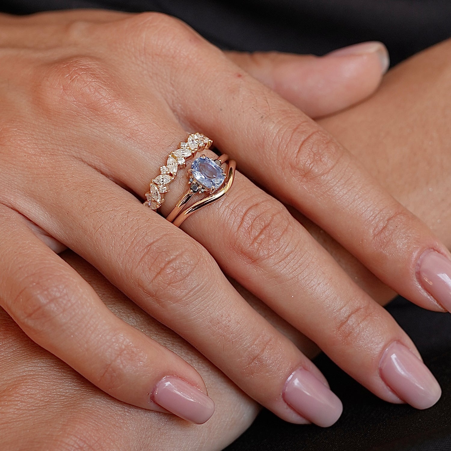 Banff Oval Solitaire Engagement Ring, Blue Sapphire & Black Diamond