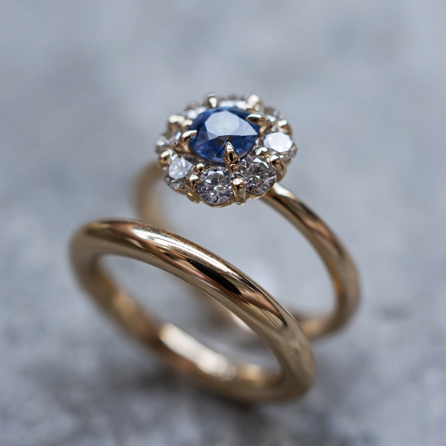 True Love Halo Engagement Ring No.2, Natural Blue Sapphire & Diamond