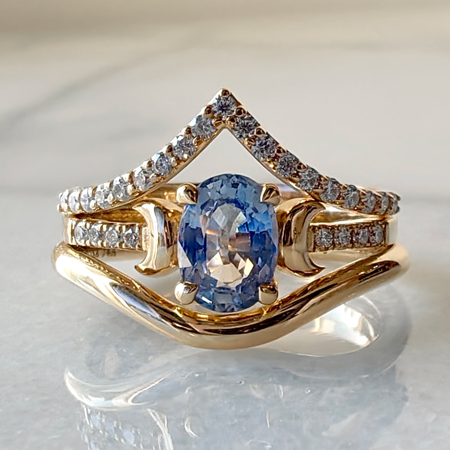 Whistler Doom Moon Blue Sapphire Engagement Ring, Pavé