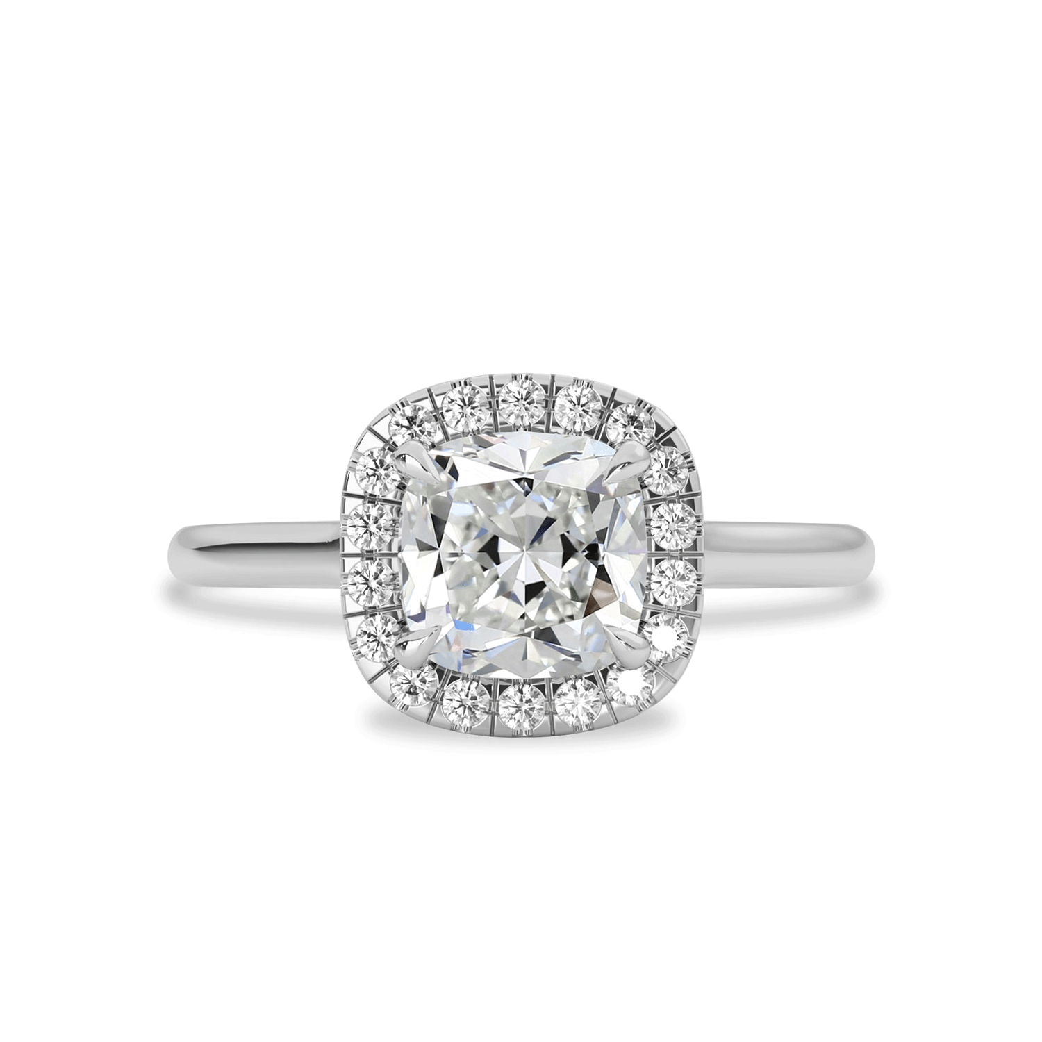 Clara Cushion Forever Halo Engagement Ring, Moissanite/Lab Grown Diamond