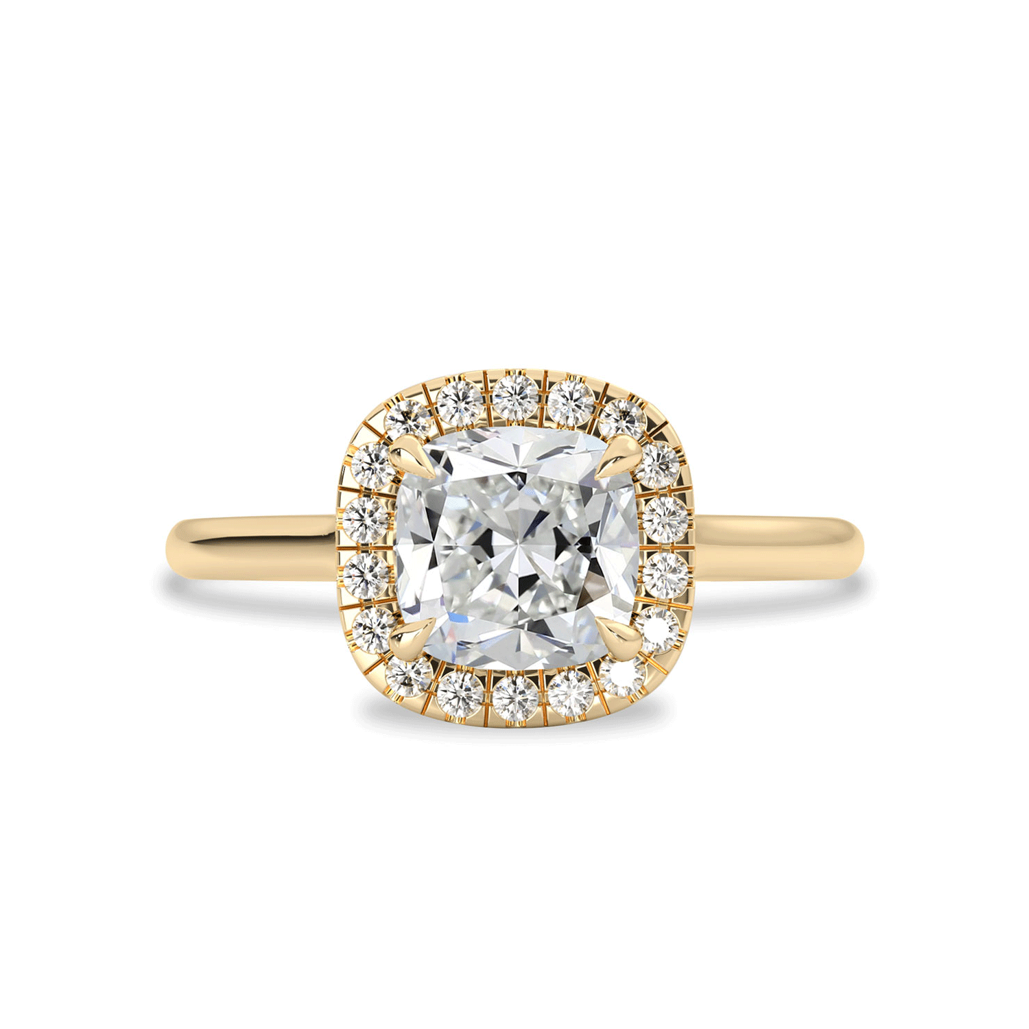 Clara Cushion Forever Halo Engagement Ring, Moissanite/Lab Grown Diamond