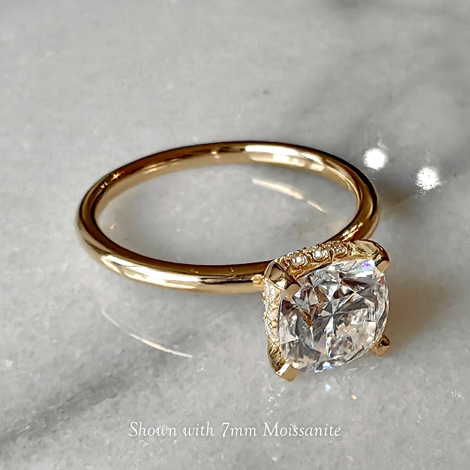 Peninsula Cushion Cut Hidden Halo Engagement Ring, Moissanite/Lab Grown Diamond