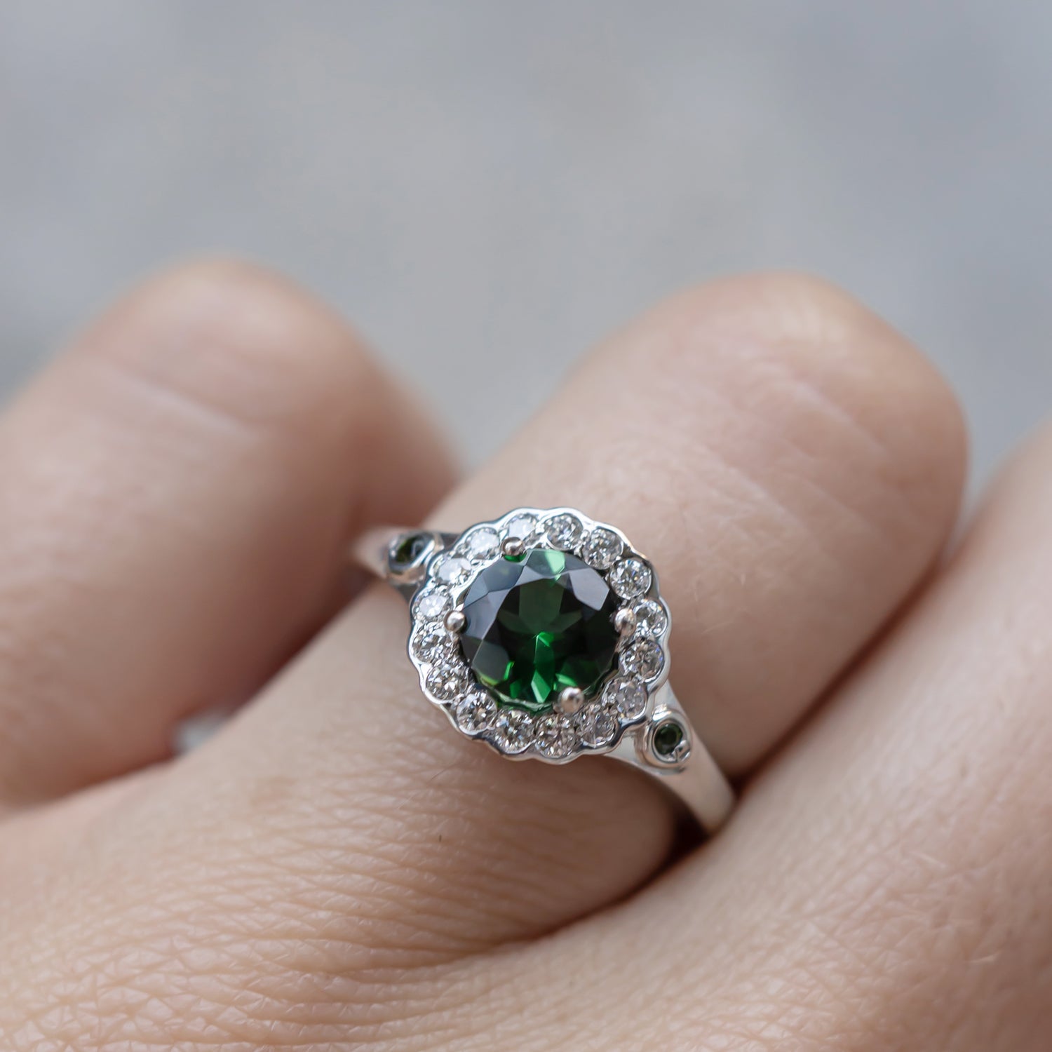 Enchanted Green Tourmaline Halo Engagement Ring