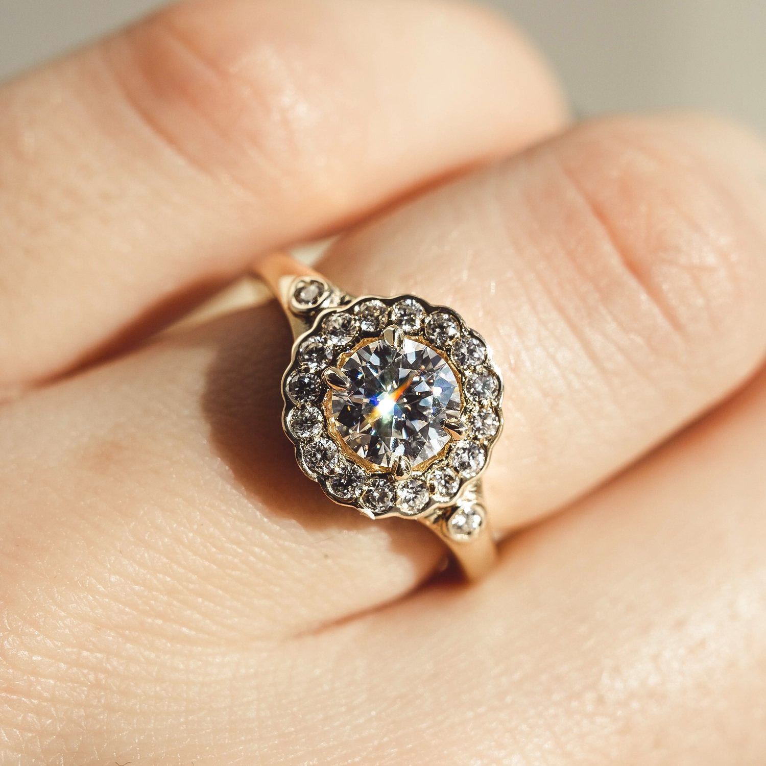 Radiant Daisy Halo Engagement Ring