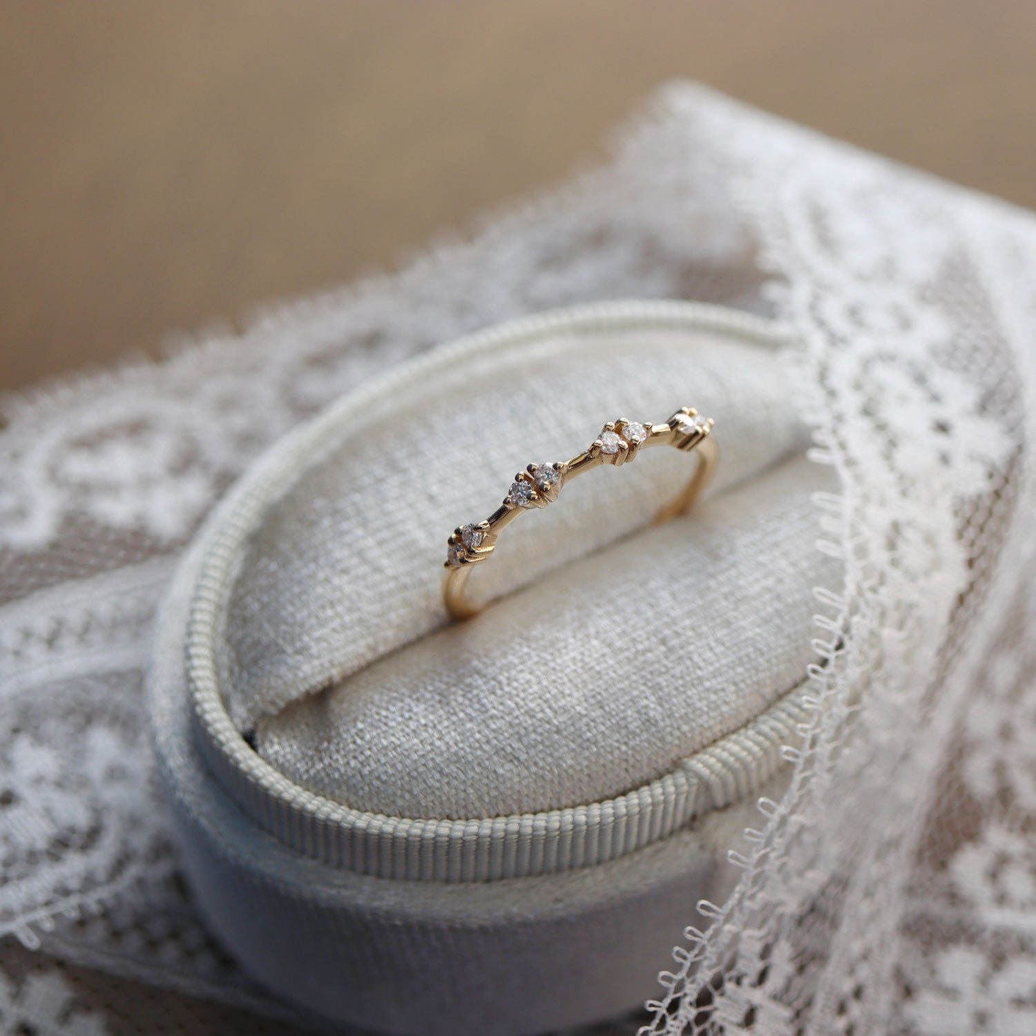 Curved Twin Floating Star Half Eternity Ring