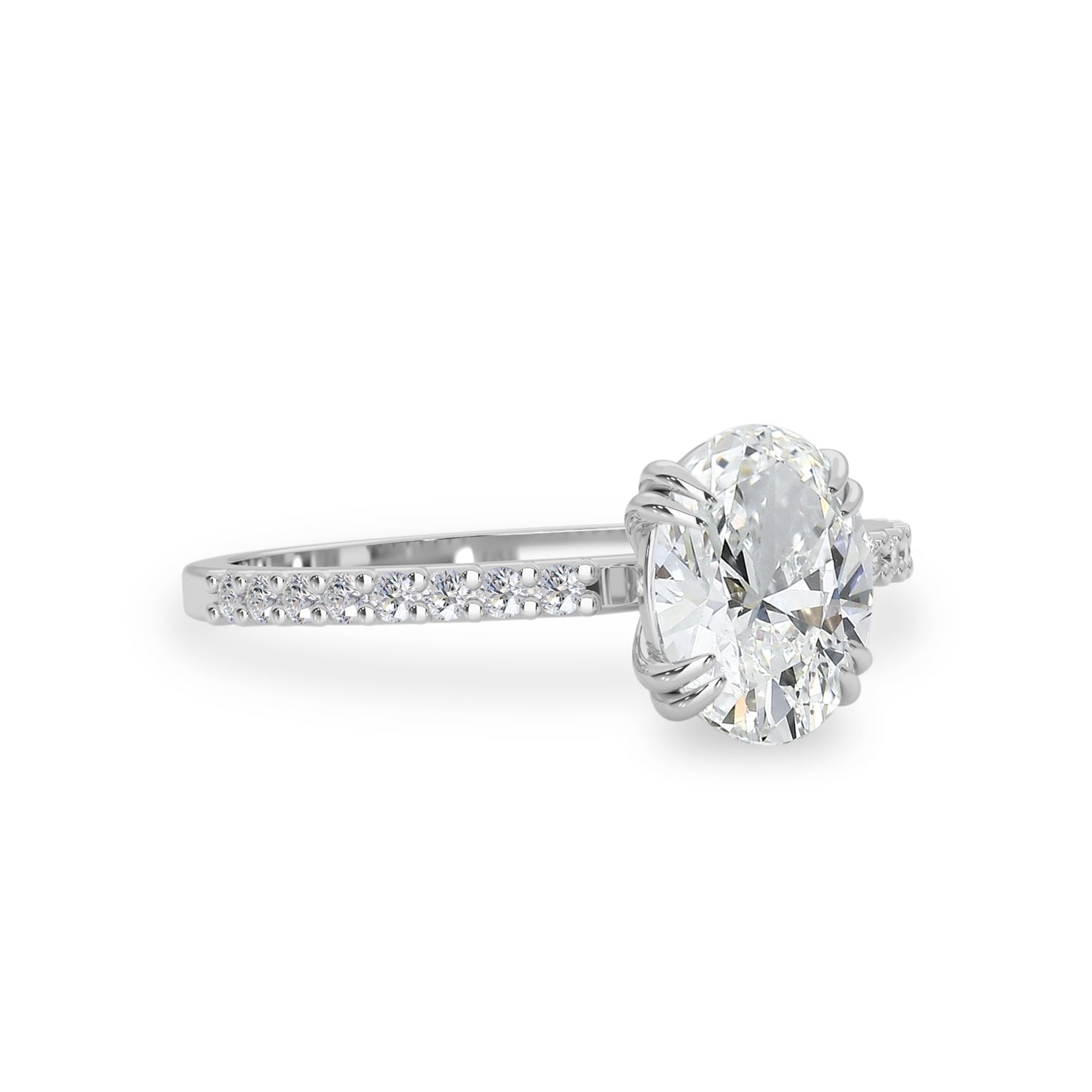 Mya Double Claw Engagement Ring, Oval Brilliant With Accent