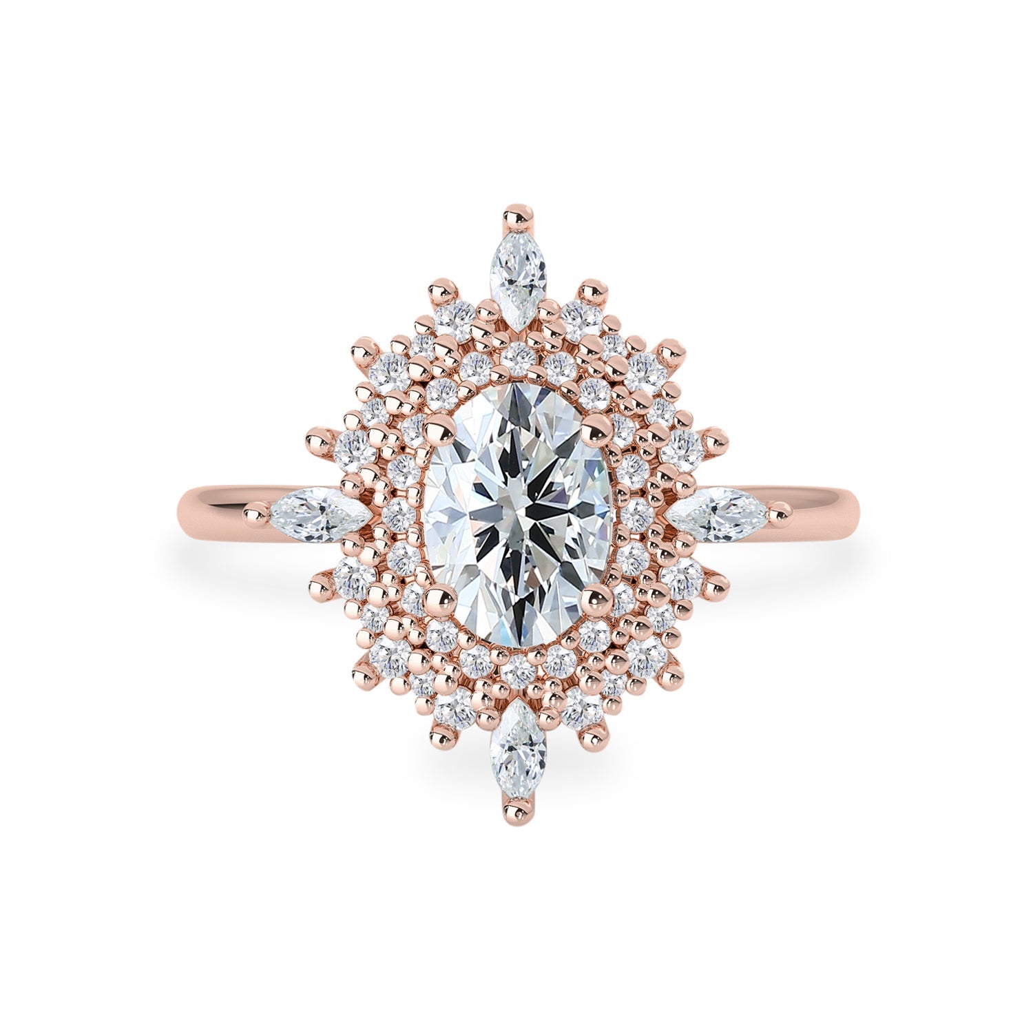 Elizabeth Oval Double Halo Engagement Ring, Oval Brilliant With Marquise