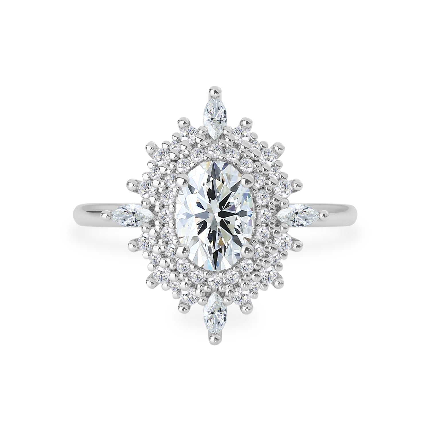 Elizabeth Oval Double Halo Engagement Ring, Oval Brilliant With Marquise