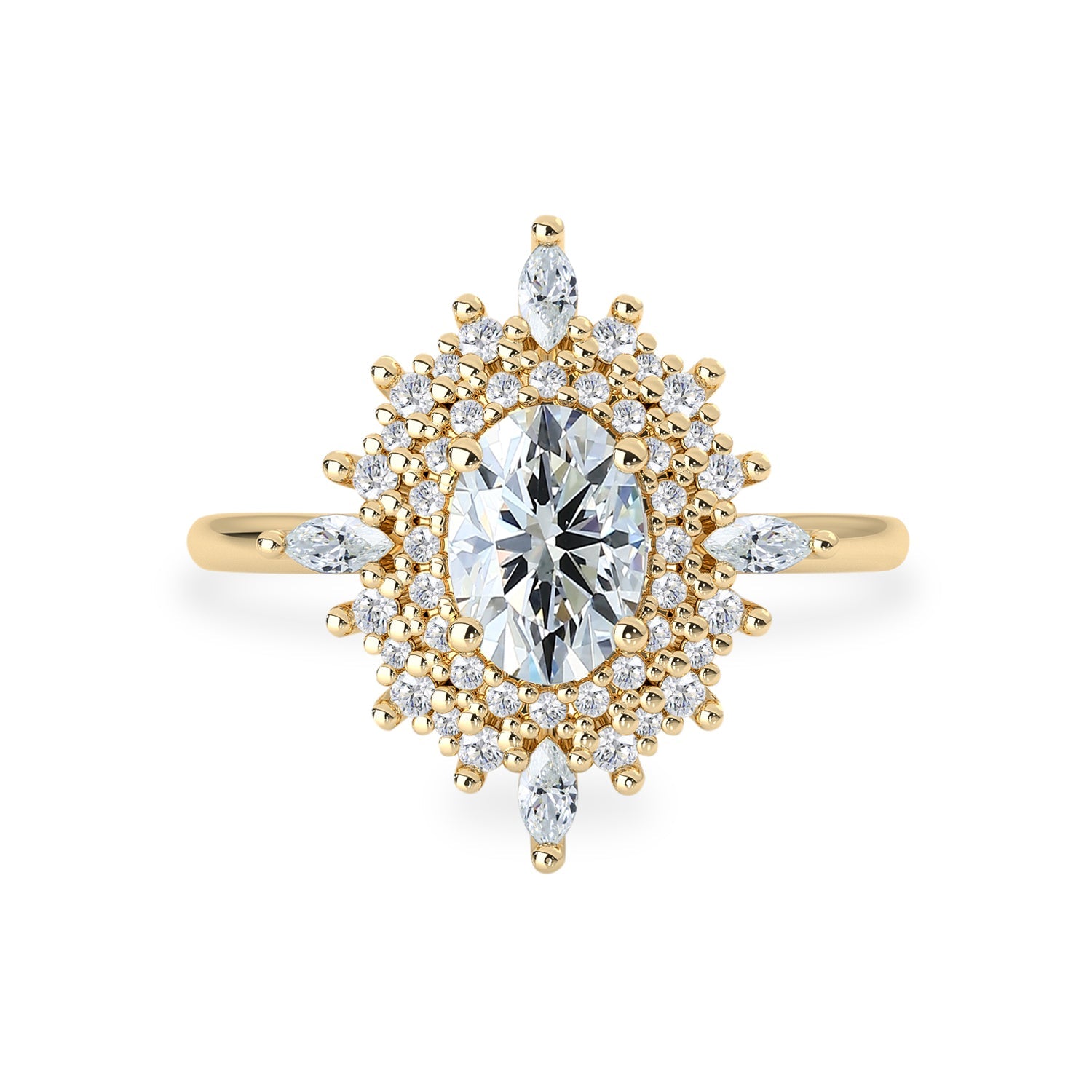 Elizabeth Oval Double Halo Engagement Ring, Oval Brilliant With Marquise