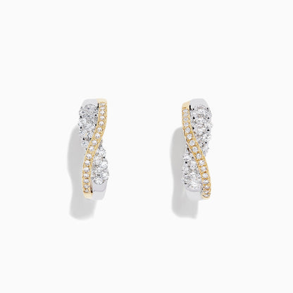 14K solid gold diamond hoop earrings for women with brilliant round-cut diamonds, perfect for luxury everyday wear.