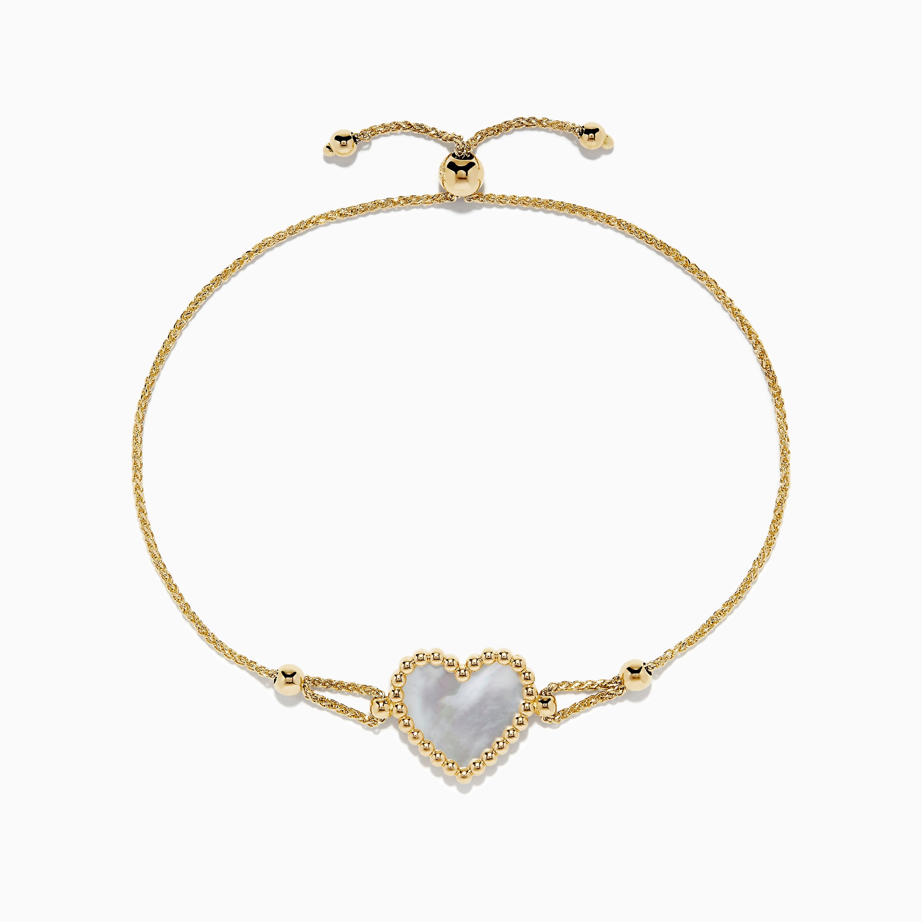 14K Yellow Gold Mother of Pearl Heart Bolo Bracelet